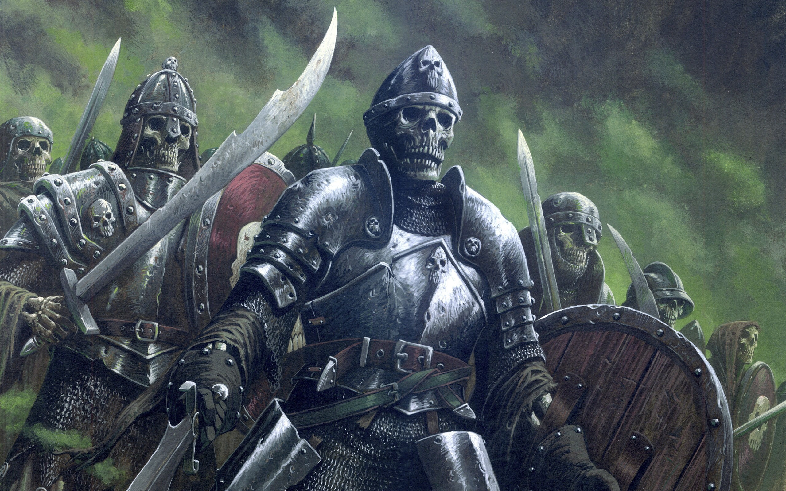 art, skeletons, artwork, armor, fantasy, army, 2K, undead, warriors, HD Wallpaper