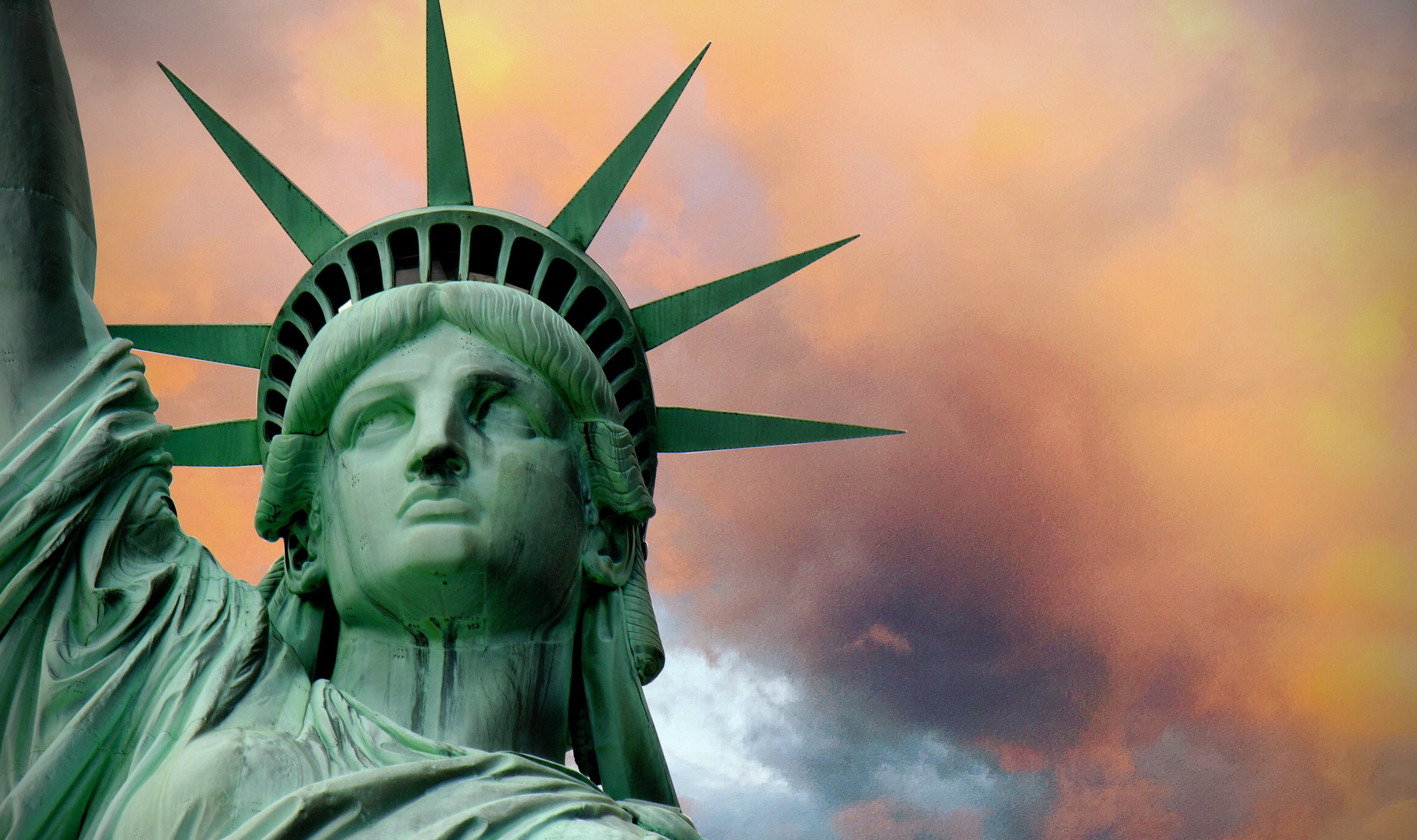 america, stola, royalty, statue of liberty, art and craft, travel, turmoil, orange, liberty, united states, history, outdoors, dom, sky, no people, human representation, HD Wallpaper