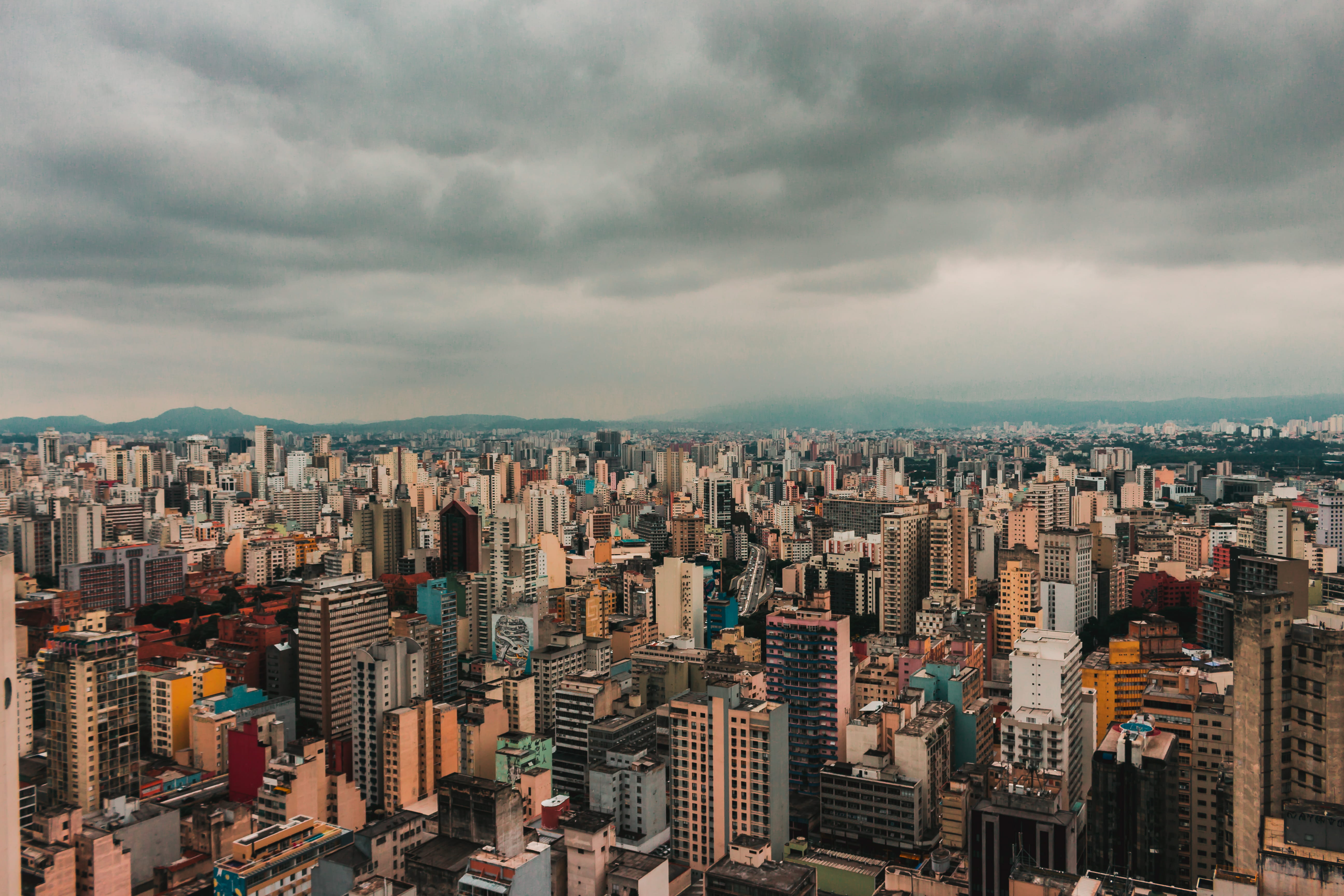 office building exterior, 5K, city life, financial district, skyline, buildings, panorama, cityscape, offices, painting, color, cloud - sky, tall - high, HD Wallpaper