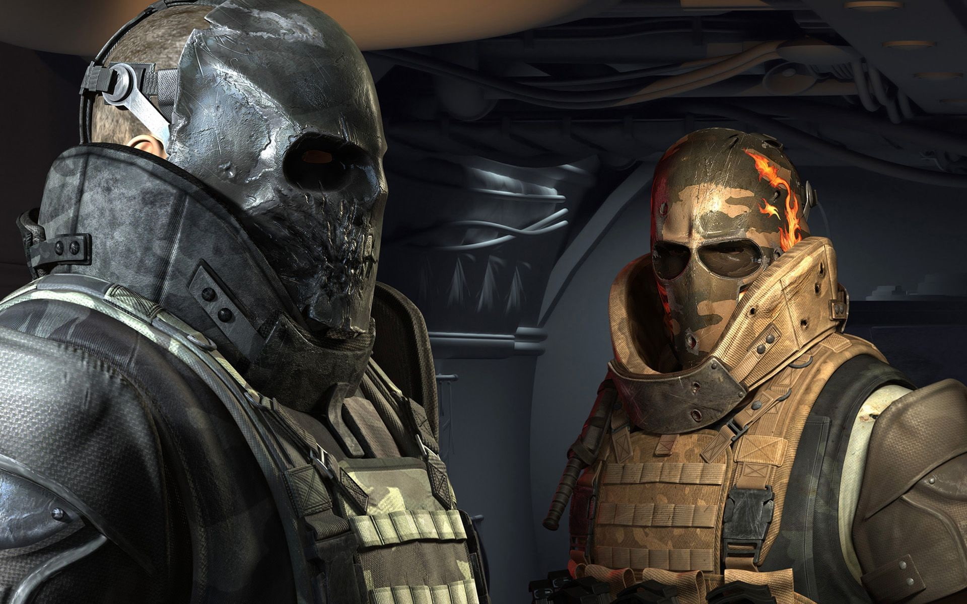 security, protective workwear, mask, Army of Two, headwear, 1080P, safety, obscured face, indoors, people, video games, clothing, helmet, unrecognizable person, HD Wallpaper
