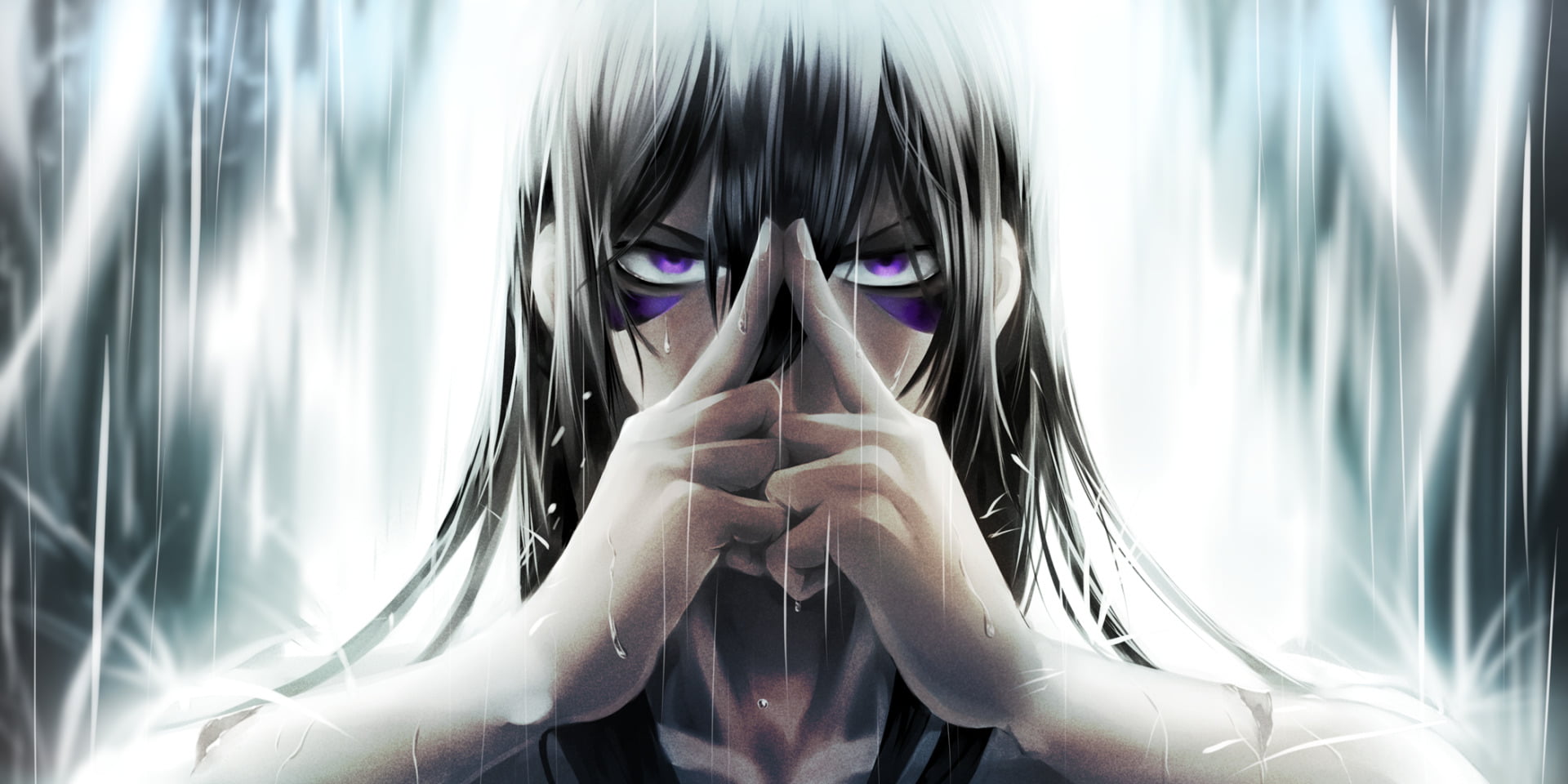 Anime, human body part, females, Rain, depression - sadness, 1080P, emotion, one person, hand, eyeglasses, glass - material, One-Punch Man, Purple Eyes, HD Wallpaper