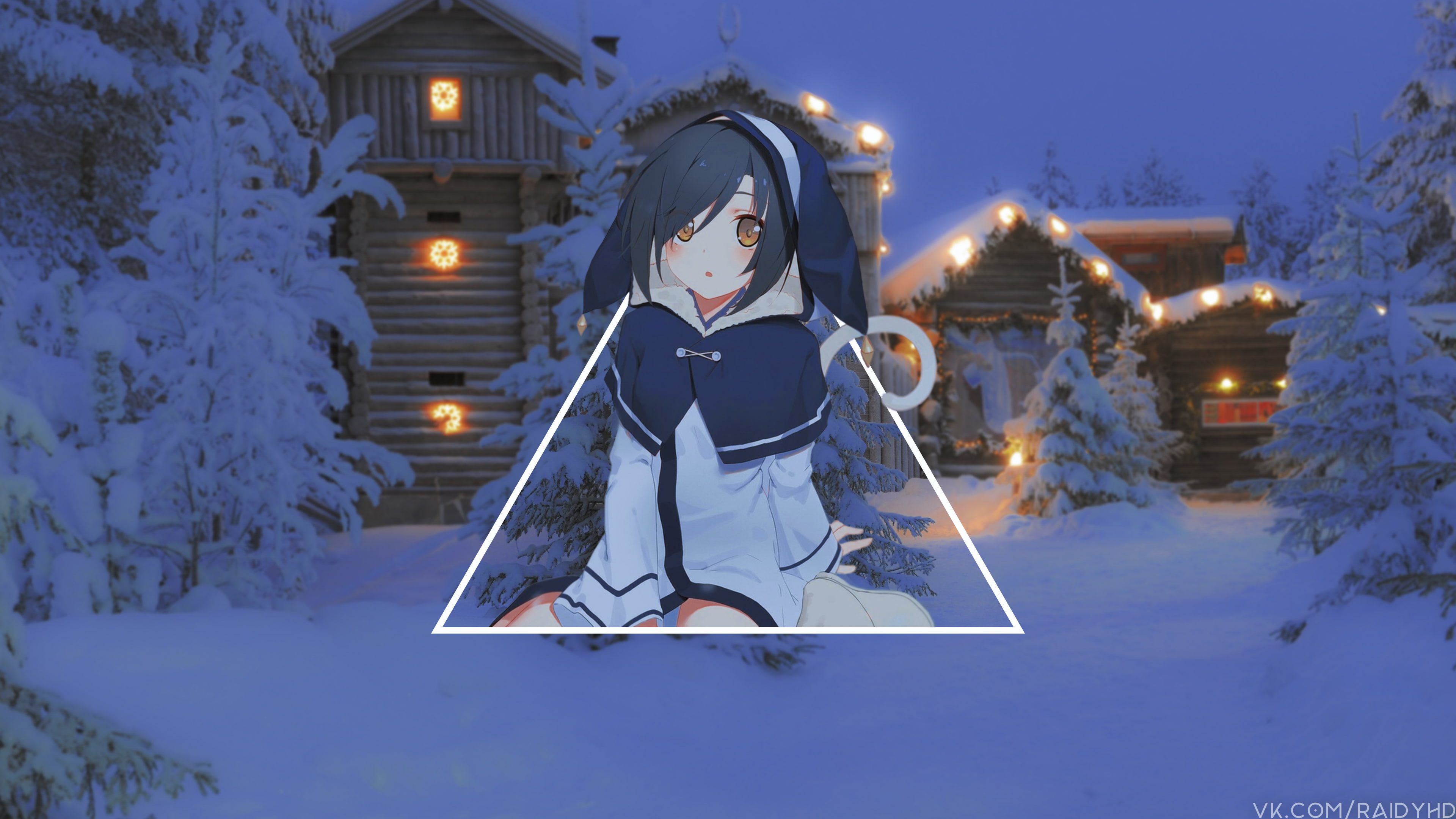 anime, front view, real people, tree, illuminated, outdoors, building exterior, leisure activity, one person, 4K, night, anime girls, built structure, HD Wallpaper