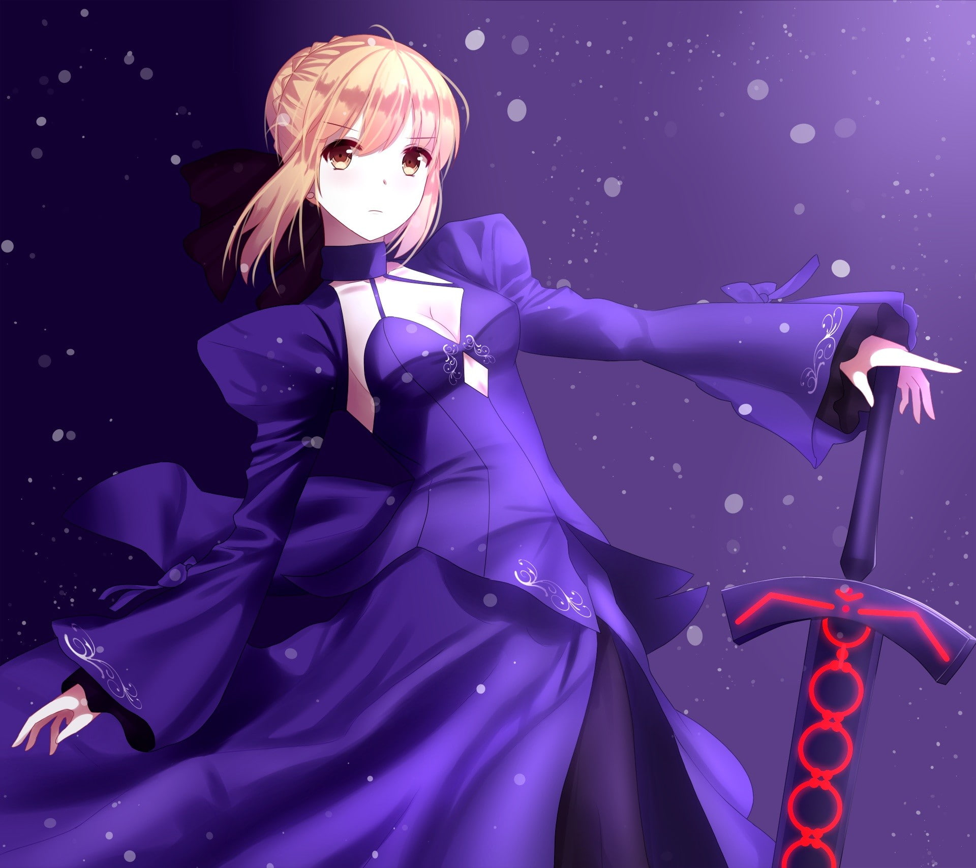 young women, clothing, studio shot, fashion, Saber Alter, waist up, anime, young adult, adult, weapon, human representation, blue background, women, arts culture and entertainment, HD Wallpaper