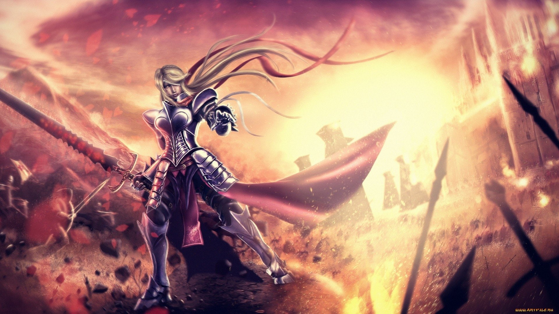 Armor, Fire, 1080P, Battle, Women Warrior, Sword, Knight, Fantasy, Girl, HD Wallpaper