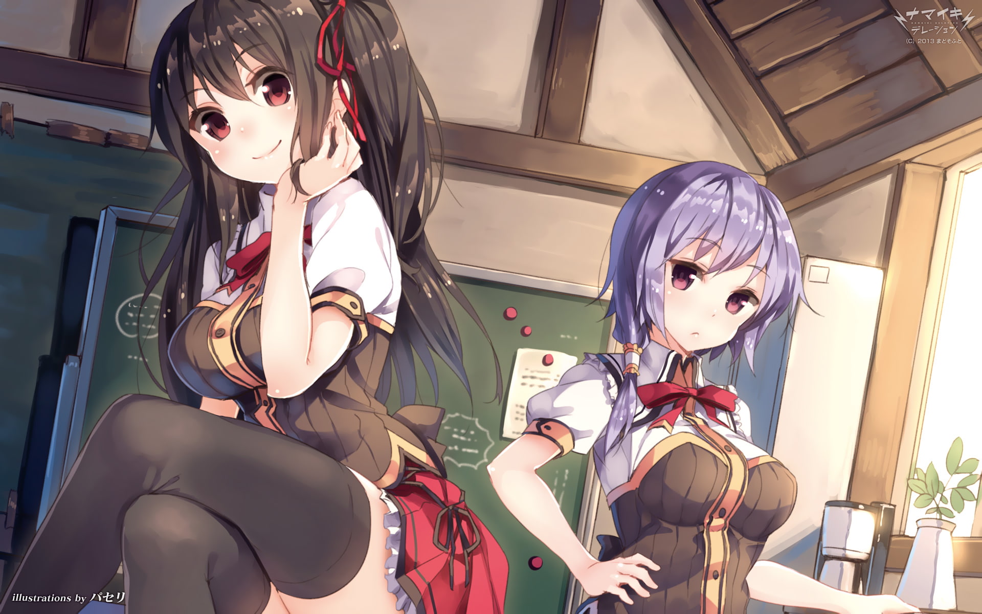 hair, misaki, paseri, shinkai, purple, deretion, thighhighs, seifuku, girls, 1080P, natsushima, nagisa, namaiki, black, HD Wallpaper