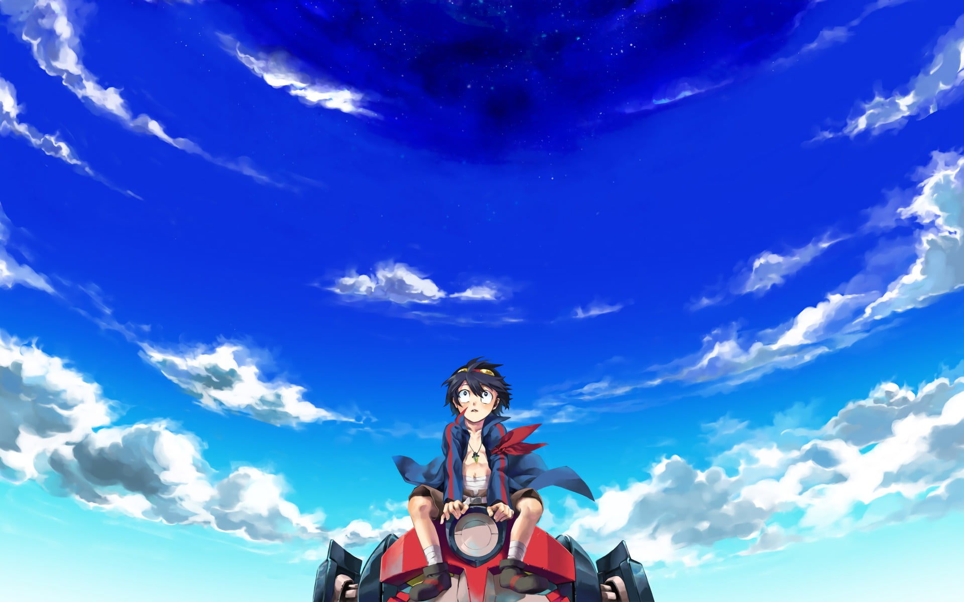 representation, 1080P, sky, freedom, transportation, low angle view, cloud - sky, nature, leisure activity, day, Tengen Toppa Gurren Lagann, real people, HD Wallpaper
