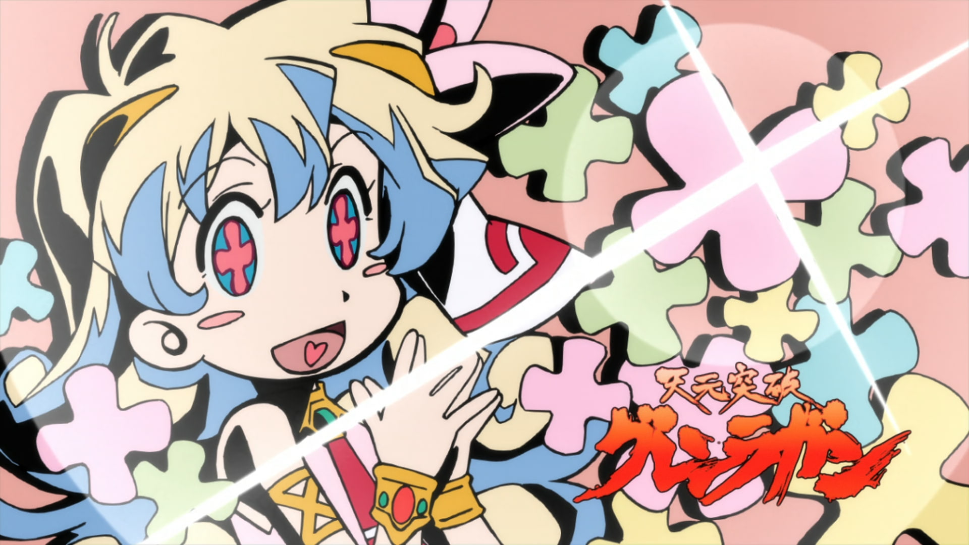 still life, art and craft, 1080P, representation, design, indoors, creativity, Tengen Toppa Gurren Lagann, close-up, cartoon, wall - building feature, HD Wallpaper