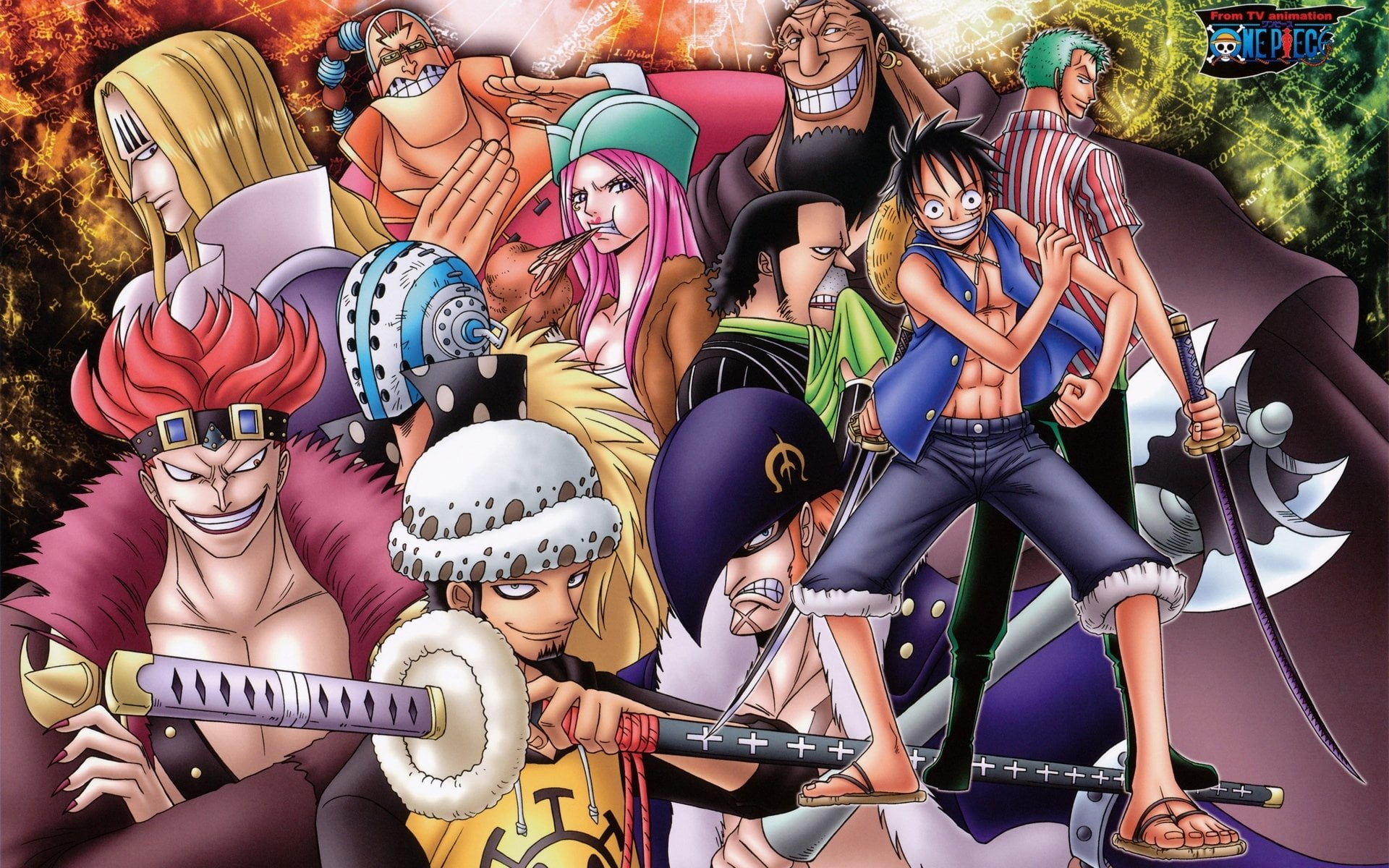 Monkey D. Luffy, large group of objects, creativity, multi colored, Anime, craft, representation, male likeness, Eustass (One Piece), arts culture and entertainment, HD Wallpaper