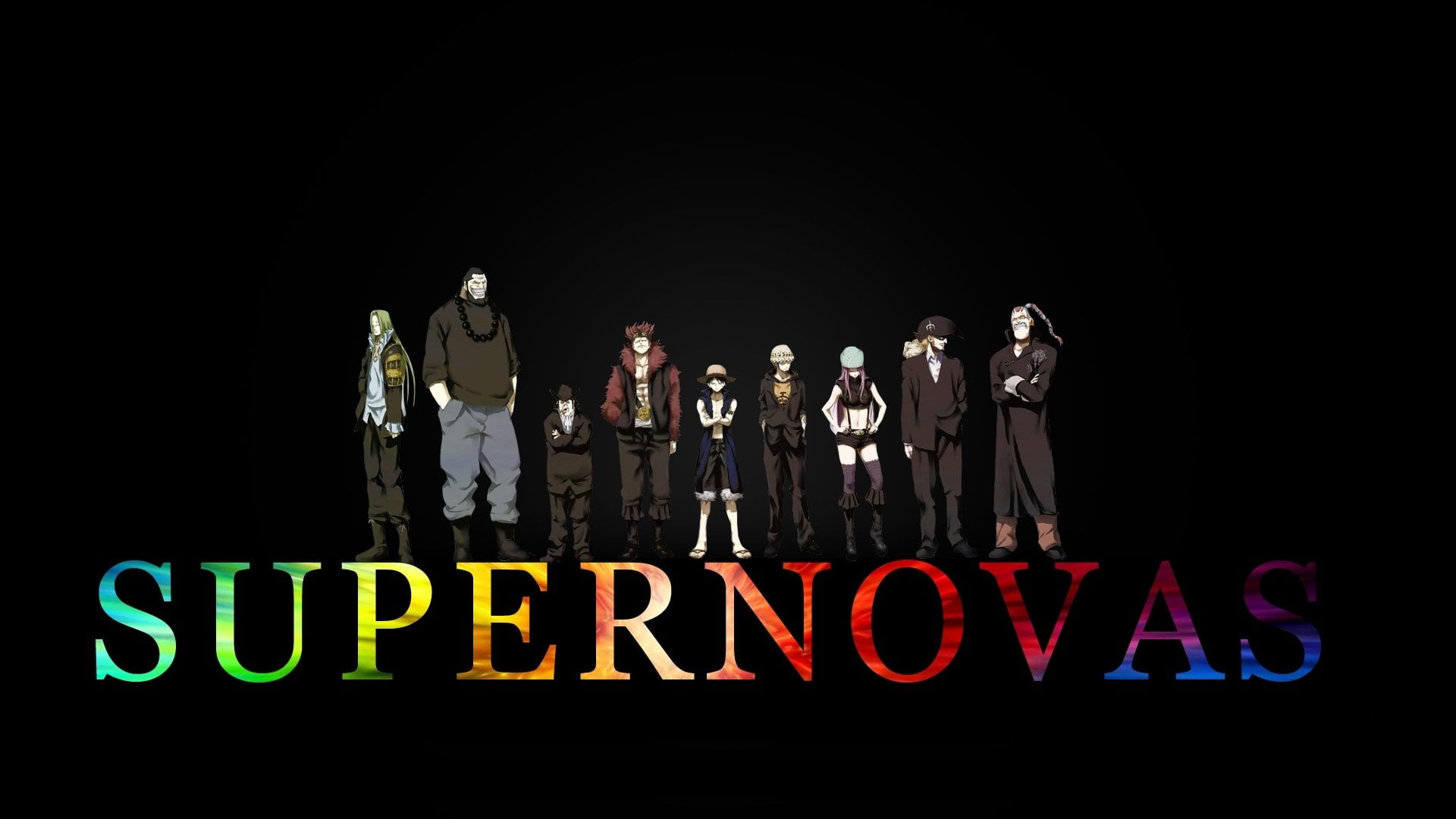 people, consumerism, black background, men, multi colored, Anime, representation, studio shot, One Piece, occupation, Eustass (One Piece), group of people, HD Wallpaper