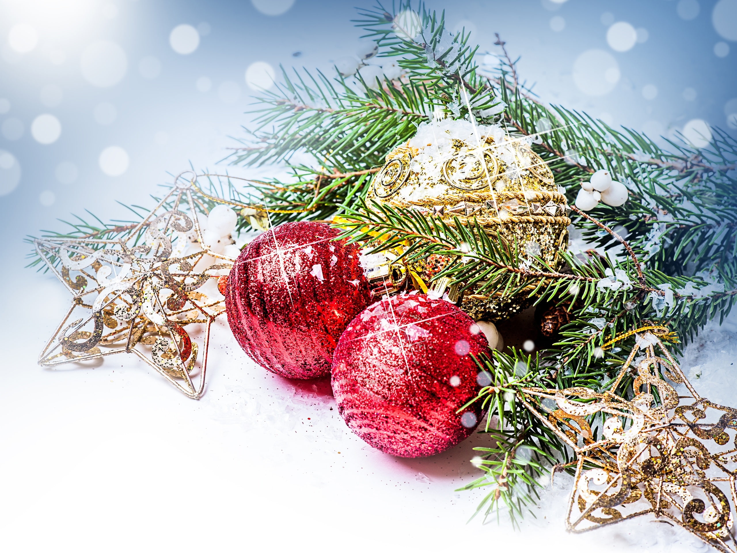 Christmas, 2K, New, Decorative, Branch, Ball, Pine, Year, HD Wallpaper