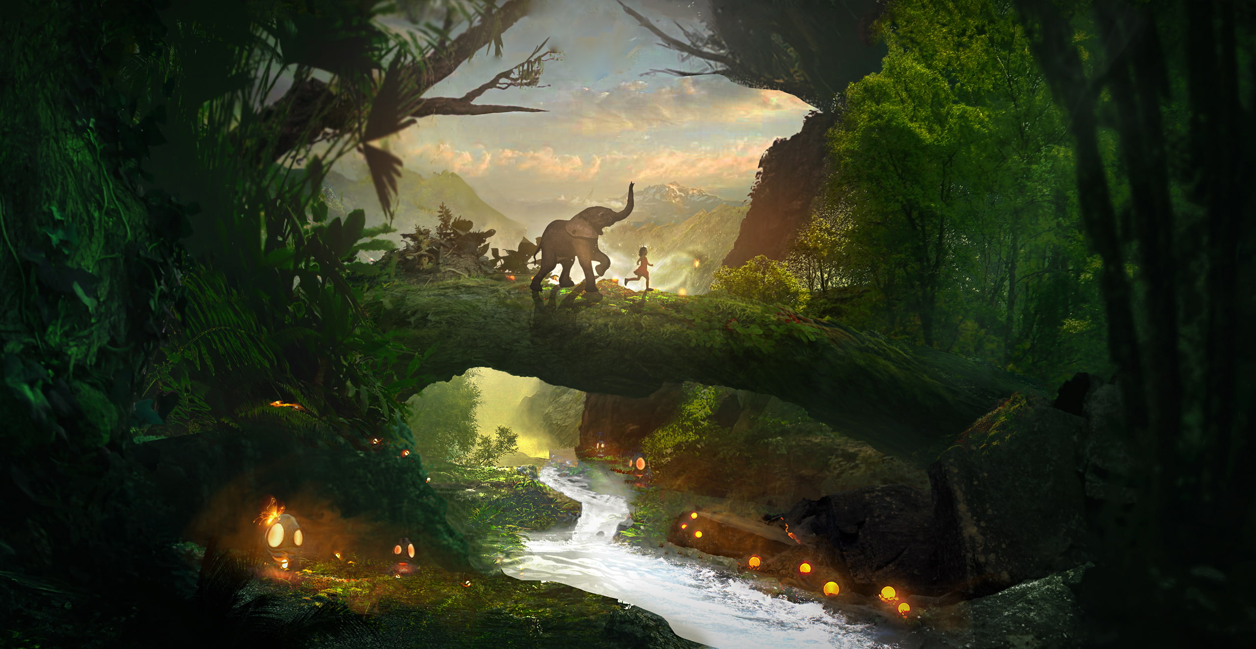 2K, Playtime, Stream, Forest, Elephant, HD Wallpaper