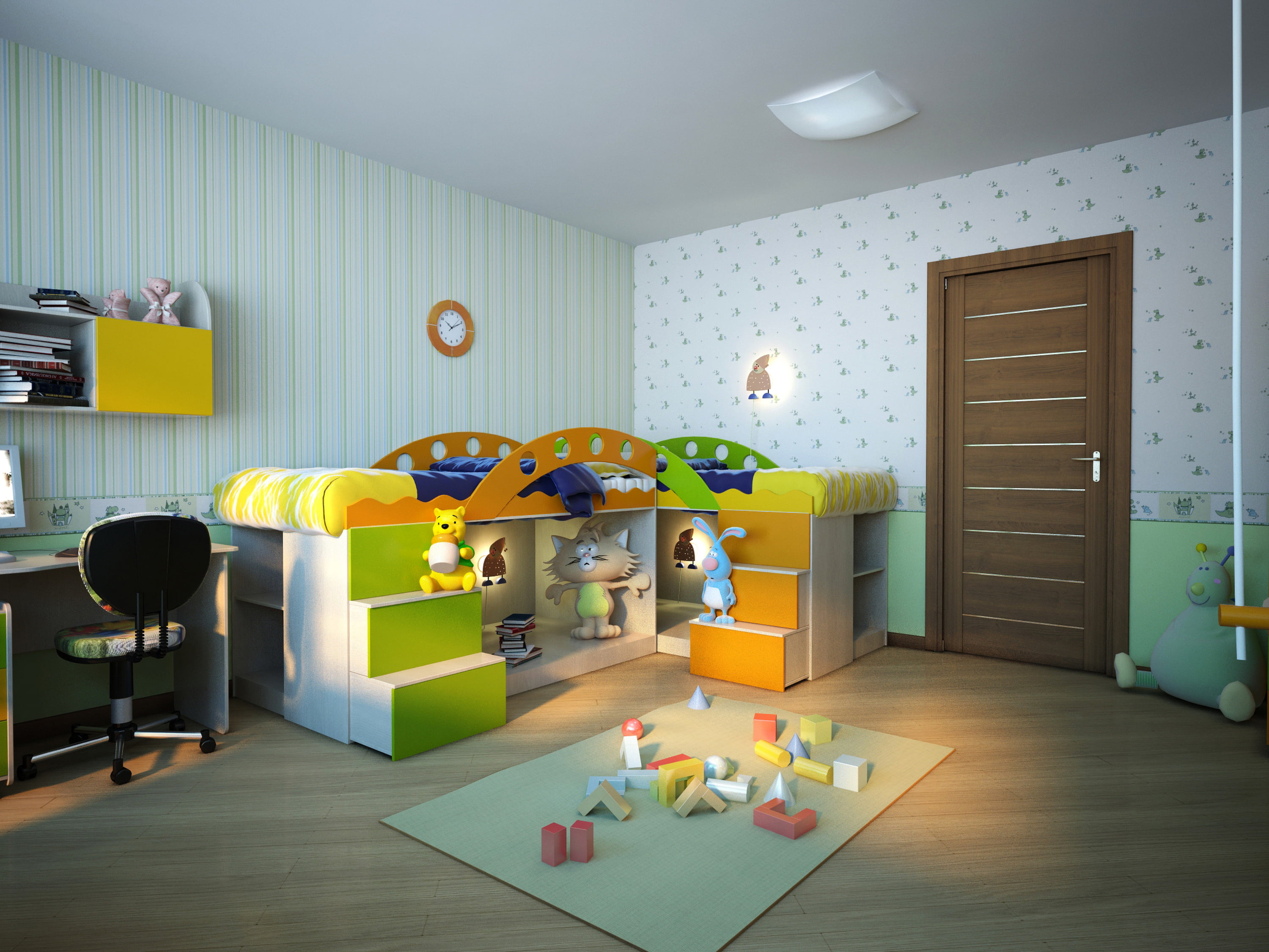 house, three-dimensional Shape, elegance, bed, decor, home, ceiling, chair, indoors, modern, lifestyles, 2K, living Room, child, door, electric Lamp, domestic life, HD Wallpaper