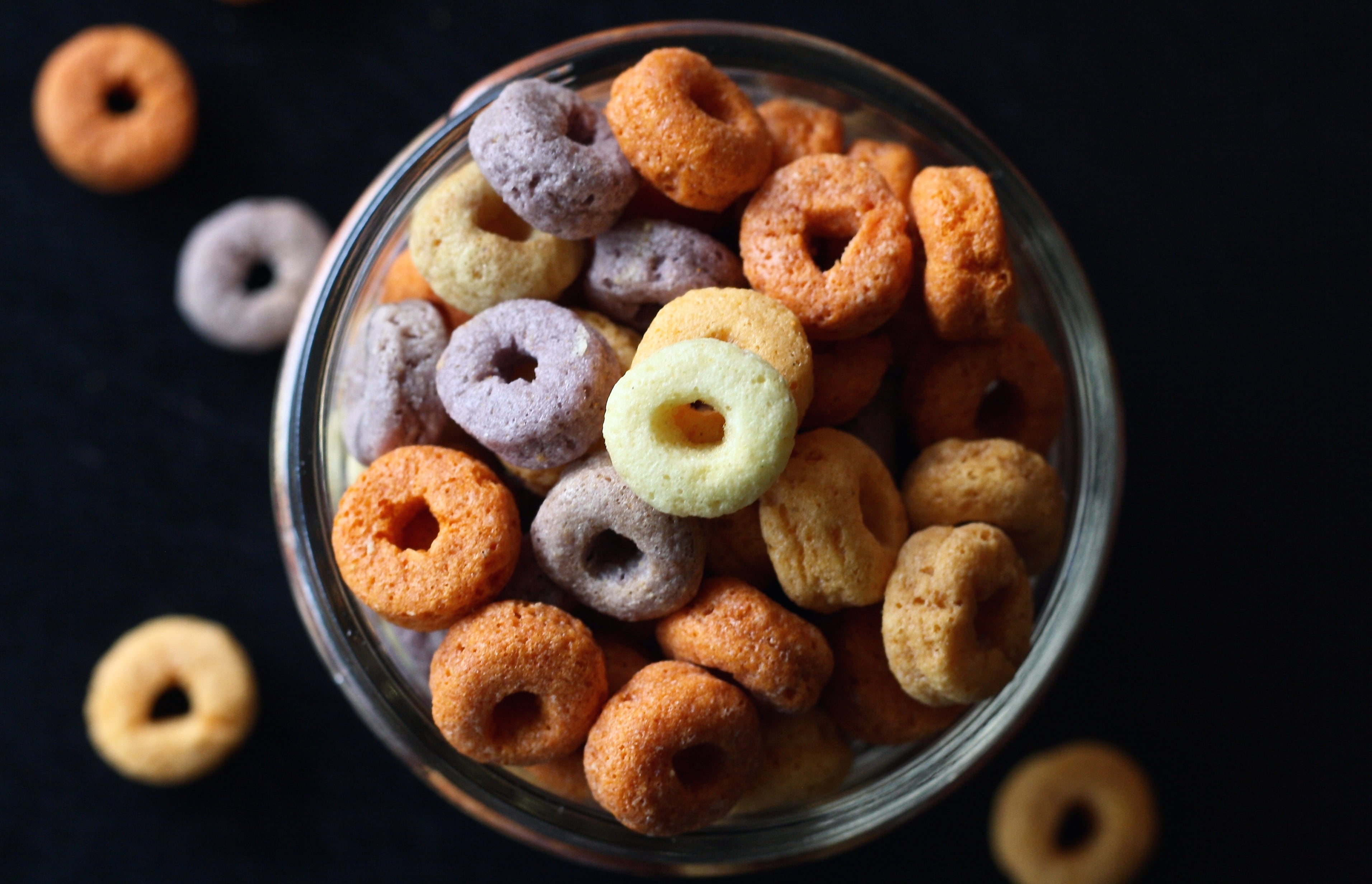 no people, healthy eating, colorful, healthy, bowl, gourmet, colours, cookies, large group of objects, glass, nutrition, black background, directly above, HD Wallpaper