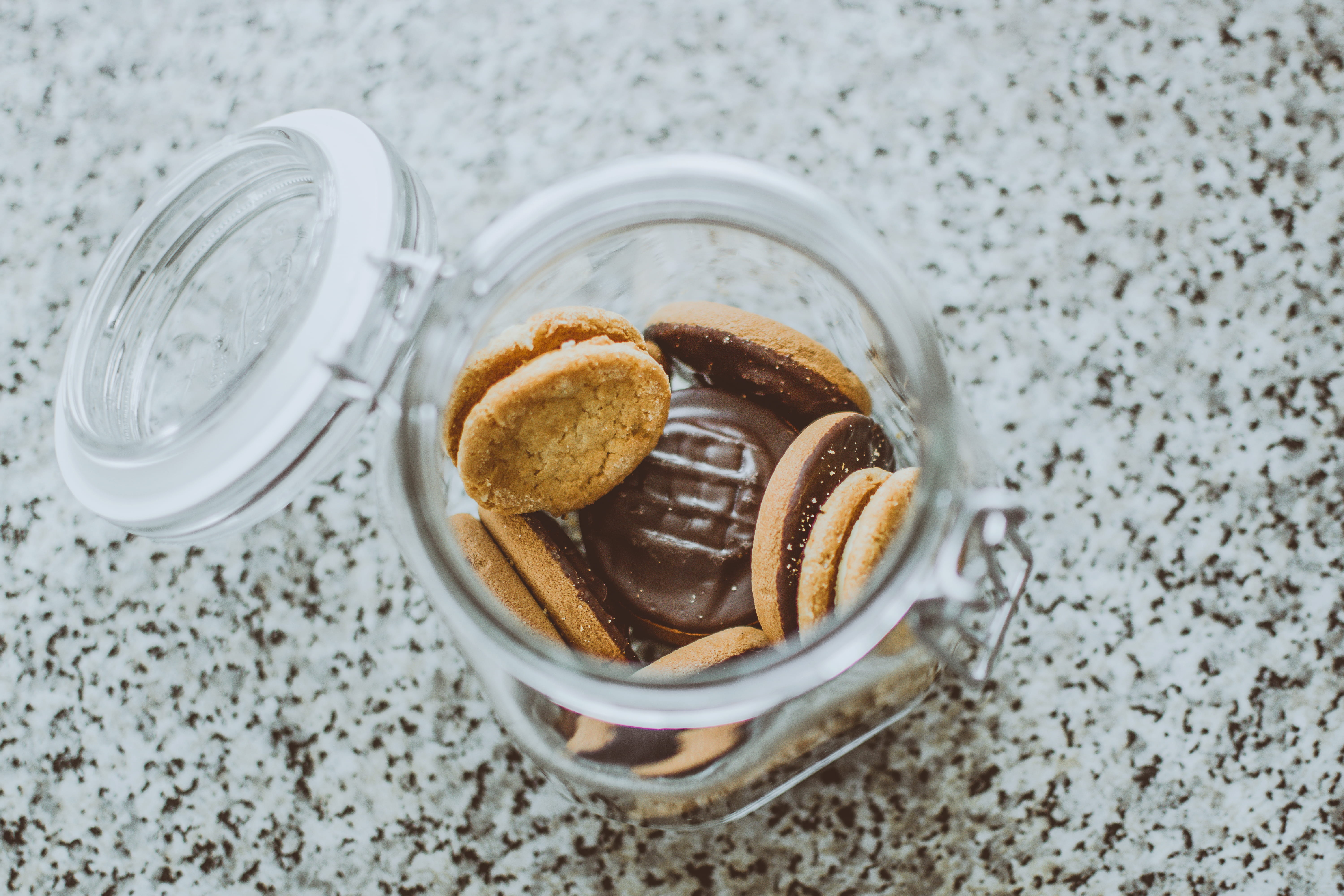 sweets, indulgence, no people, cookie jar, glass, temptation, cookies, dessert, ready-to-eat, focus, sweet food, opened, high angle view, unhealthy eating, HD Wallpaper