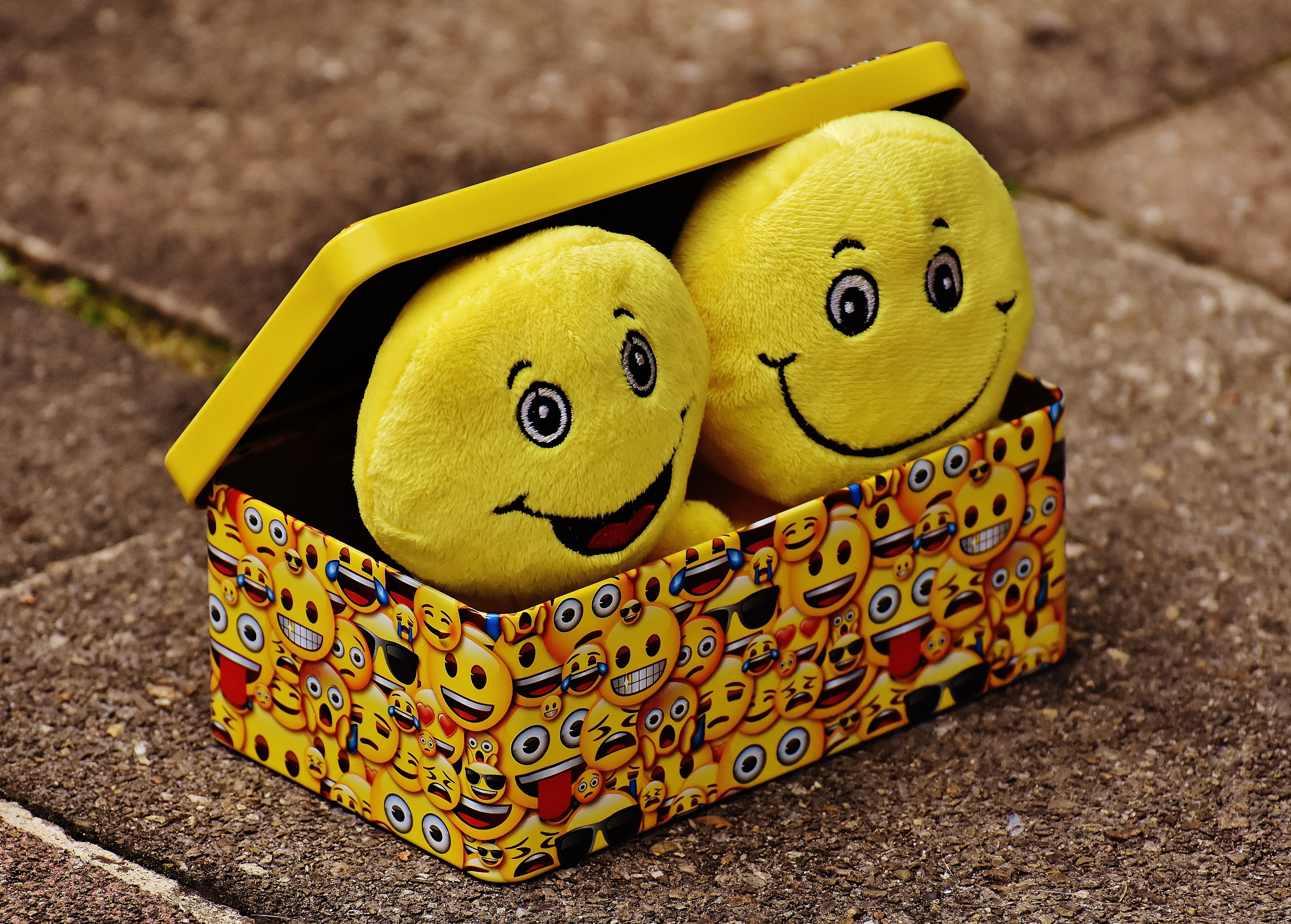 funny, feeling, multi colored, emoji, laugh, good mood, two, craft, day, animal representation, 5K, container, color, stuffed toy, smilies, joy of life, HD Wallpaper