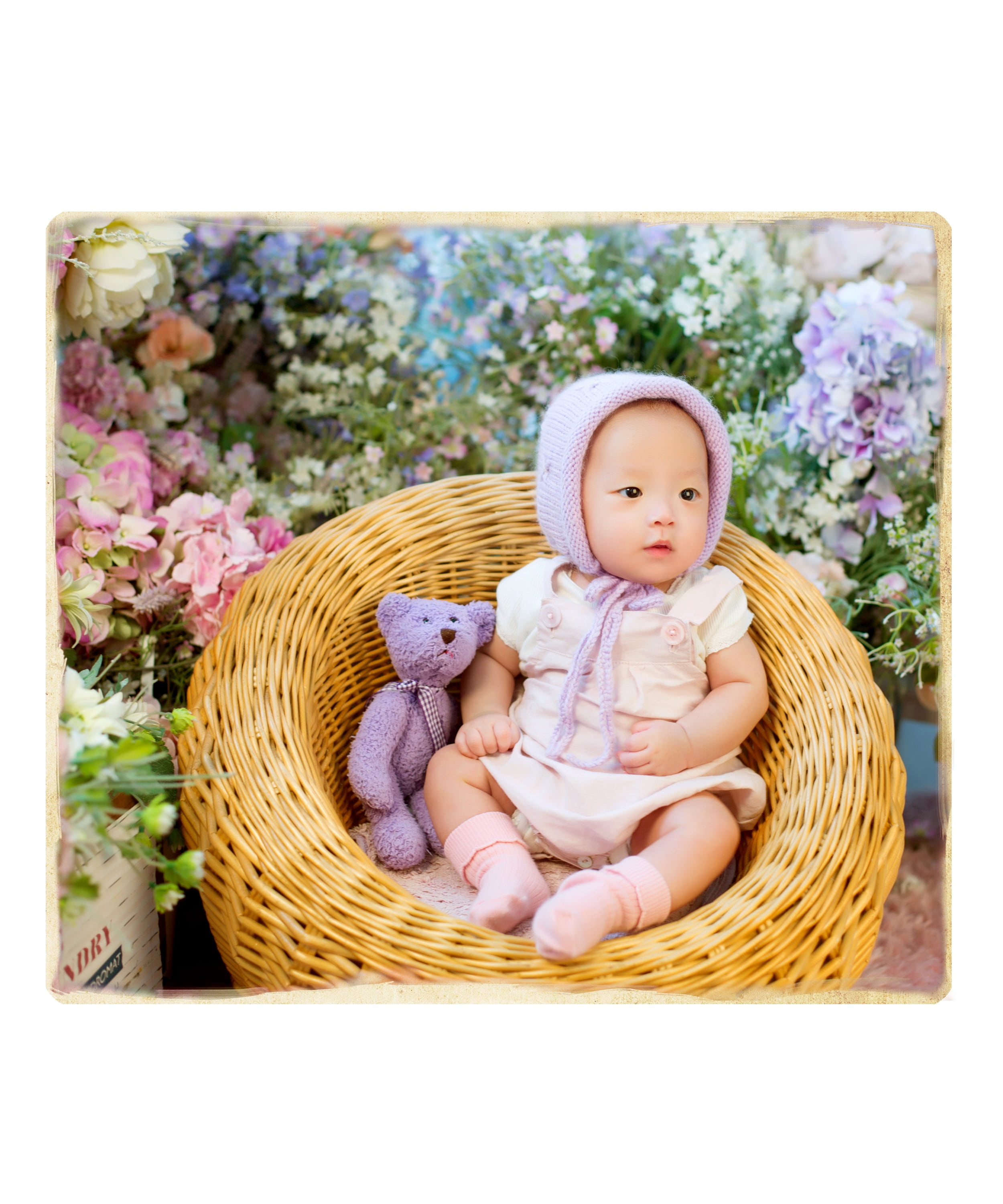 baby, basket, one person, chair, 2K, purple, young, children, front view, baby models, representation, cute, brown, rattan, toy, wicker, small, plush, Phone HD Wallpaper