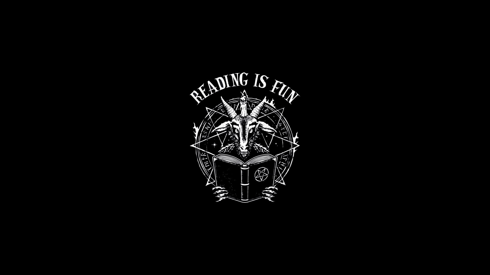 books, text, simple background, goat, Seal (Occult), Pentacle, occultism, monochrome, 1080P, HD Wallpaper