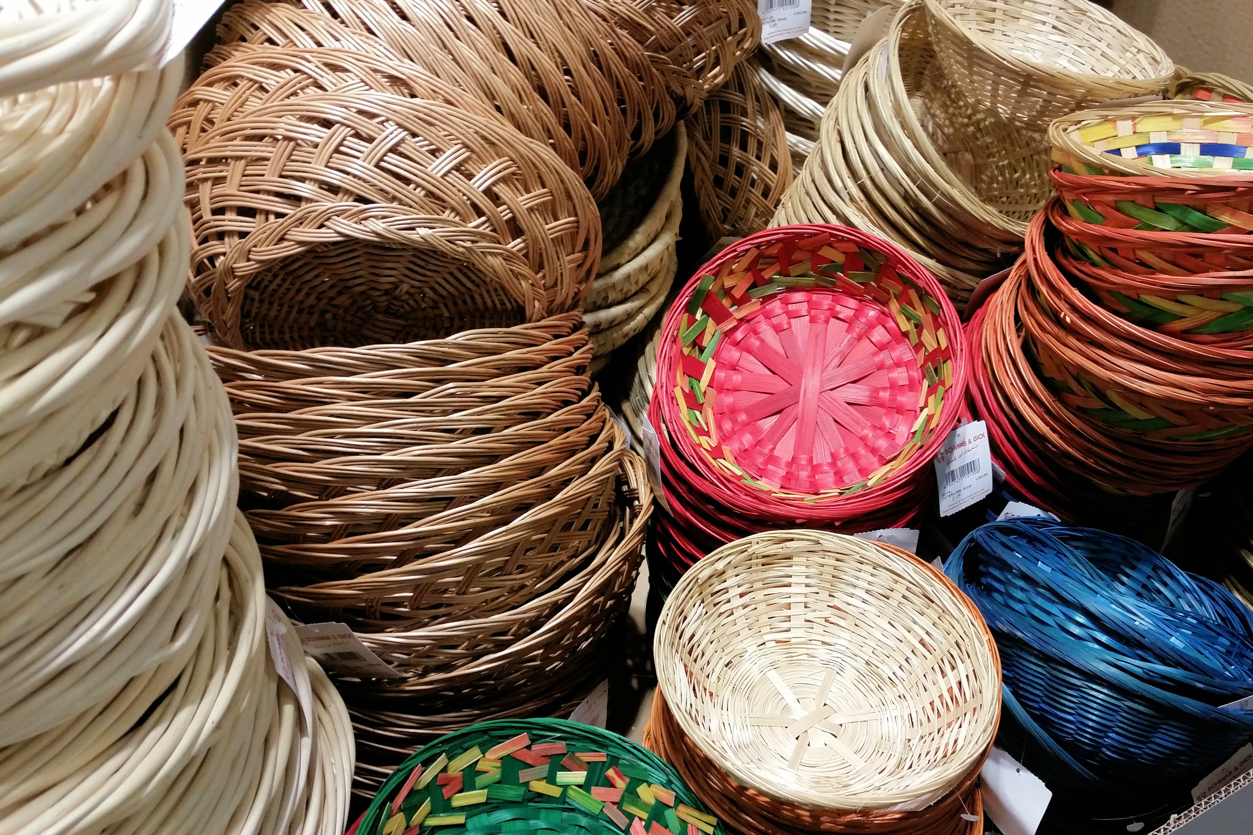 market stall, full frame, rattan, weave, craft, container, retail, abundance, choice, 4K, baskets, collection, arrangement, variation, large group of objects, HD Wallpaper