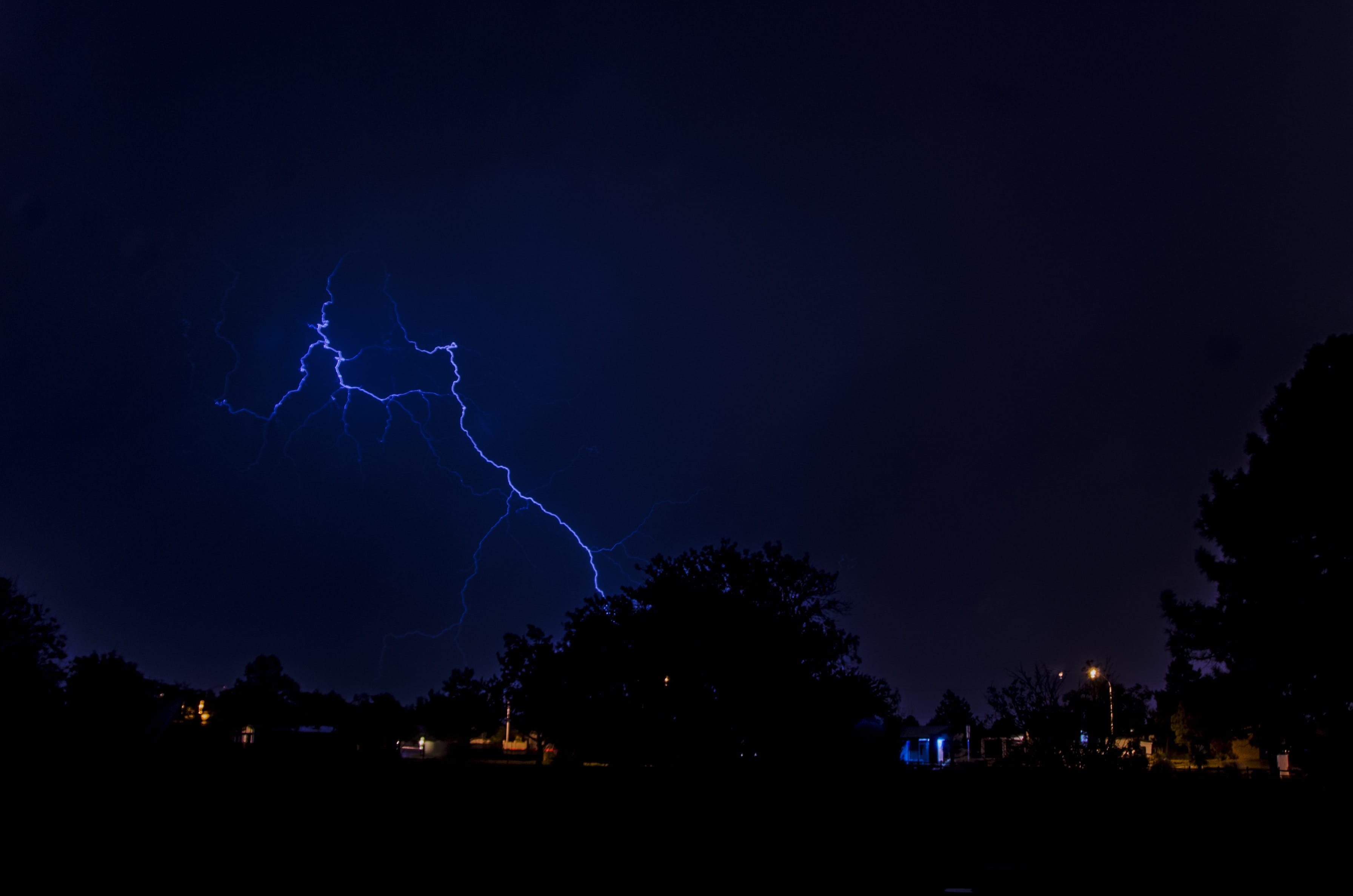 outdoors, urban, 2K, storm, illuminated, power, plant, no people, electrifying, ominous, blue, desert, white, desert greens golf course, rain, scenics - nature, HD Wallpaper
