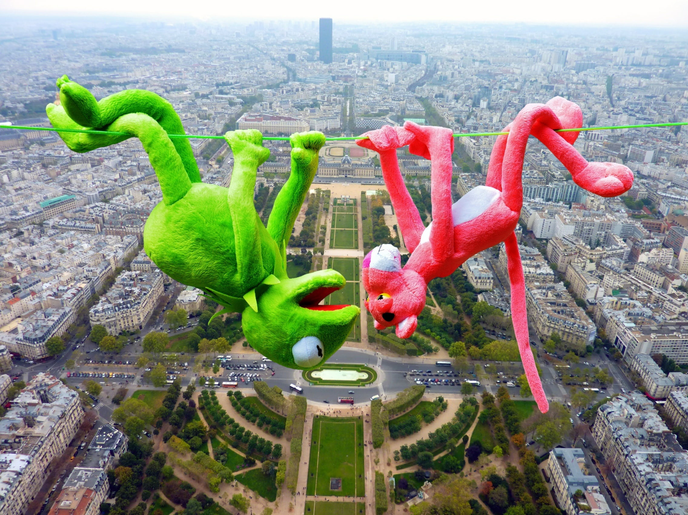 red, panther, rope, stuffed animals, no people, animal representation, travel destinations, architecture, flying, nature, sky, the pink panter, skyscraper, HD Wallpaper