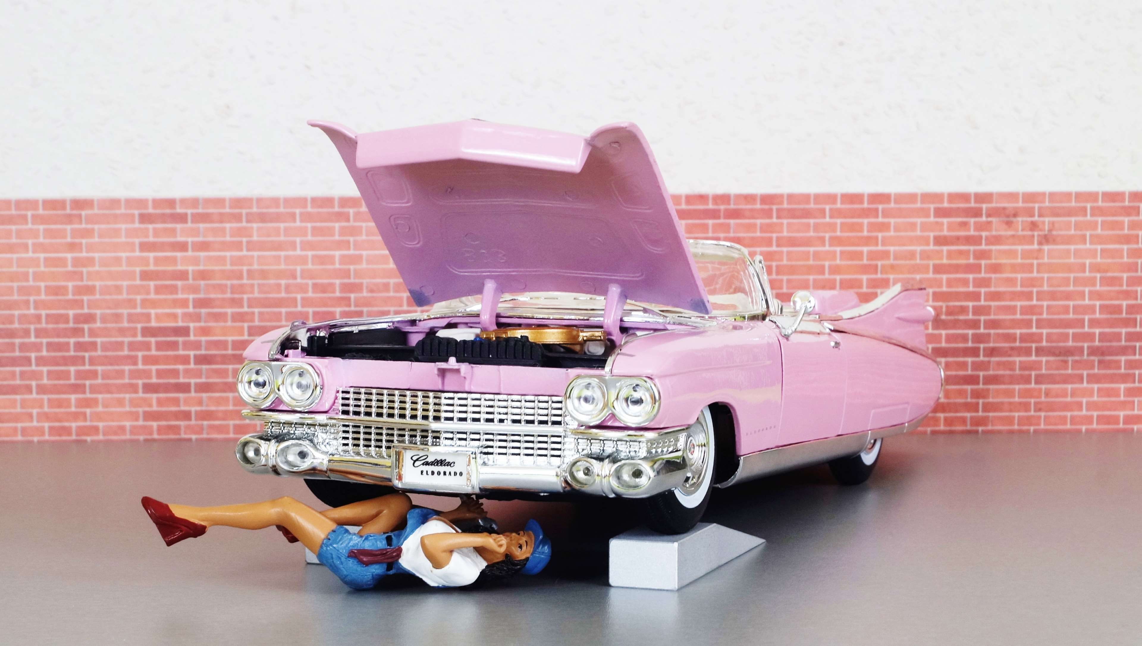representation, digital composite, cadillac, auto, transportation, suitcase, diorama, car breakdown, mode of transportation, retro styled, wall - building feature, HD Wallpaper
