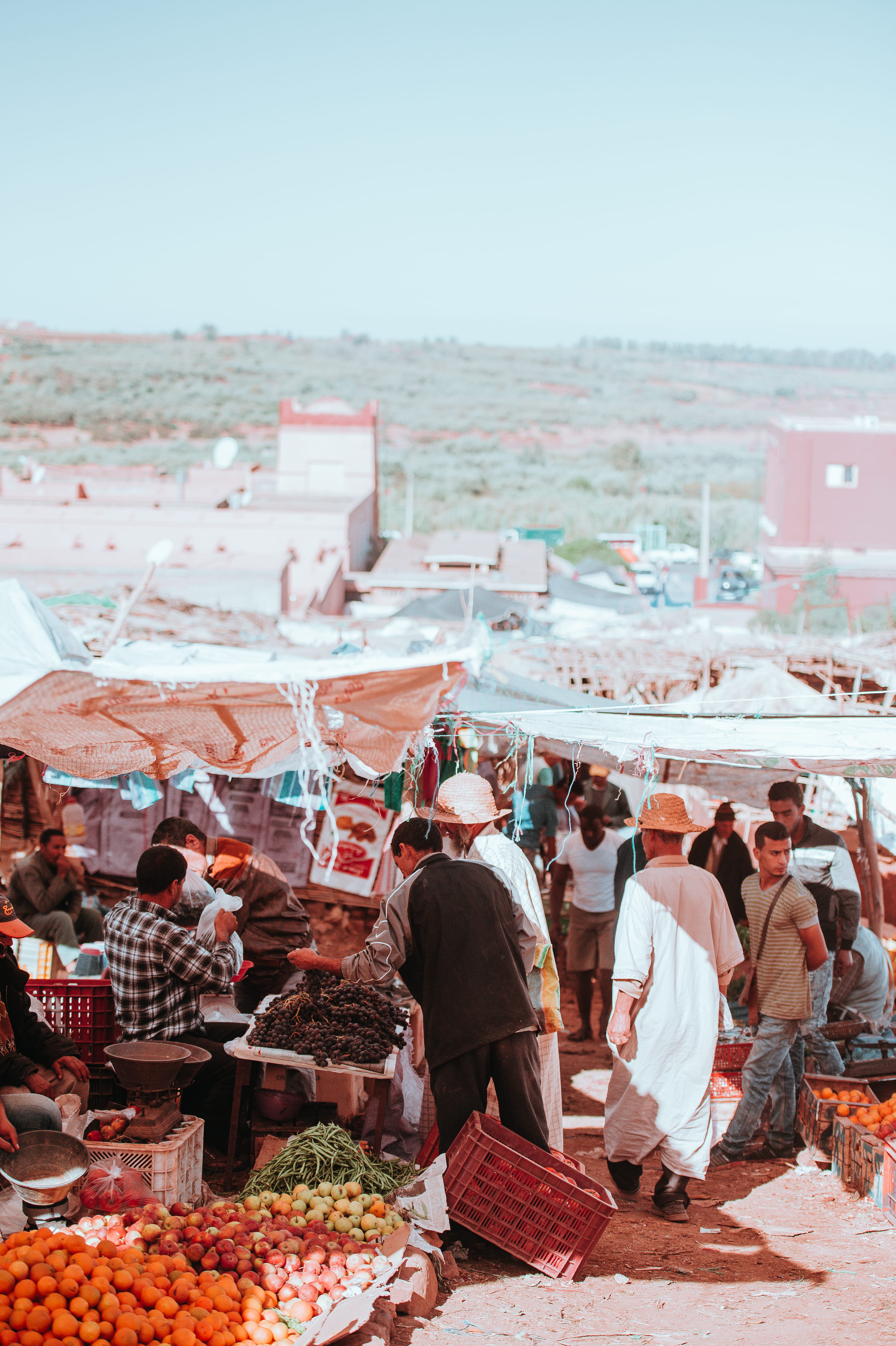 sitting, people, land, market, day, morrocco, group of people, men, women, street food, nature, crowd, food, 4K, lifestyles, sky, morocco, leisure activity, Phone HD Wallpaper