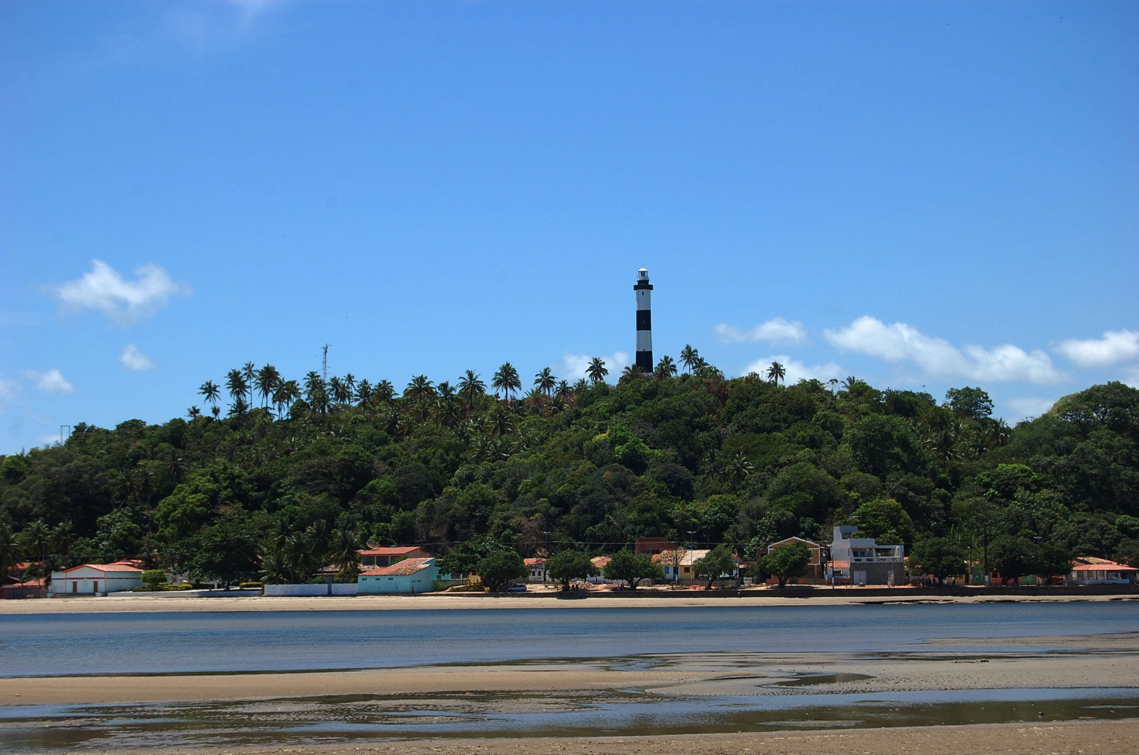 day, plant, tower, nature, city, lighthouse, land, mar, transportation, building, cloud - sky, travel destinations, water, coniferous tree, beach, the coast of alagoas, HD Wallpaper