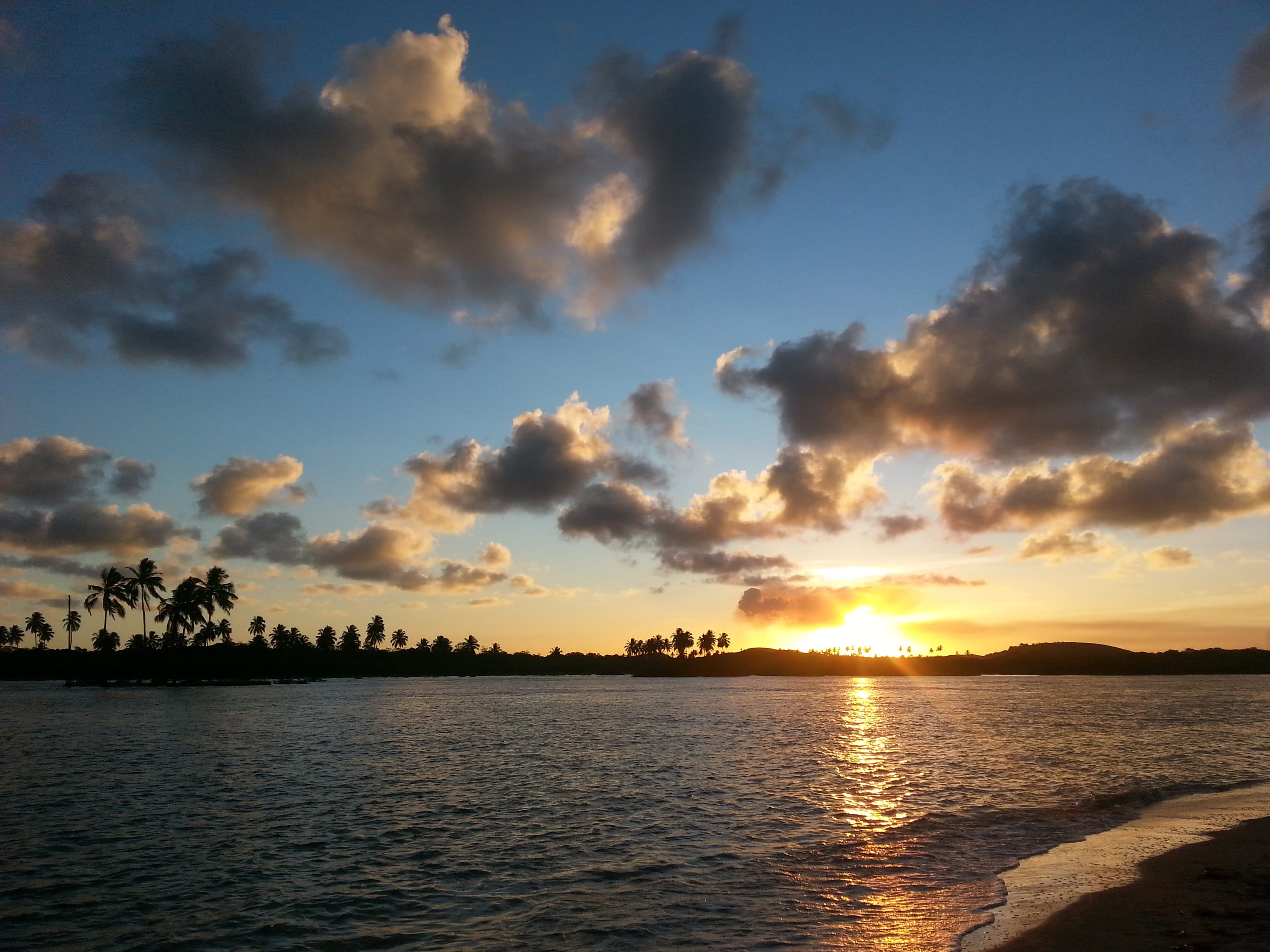 tropical, reflection, beach, weather, scenics - nature, horizon, dom, beauty in nature, sunrise, cloudscape, orange color, environment, tranquil scene, HD Wallpaper
