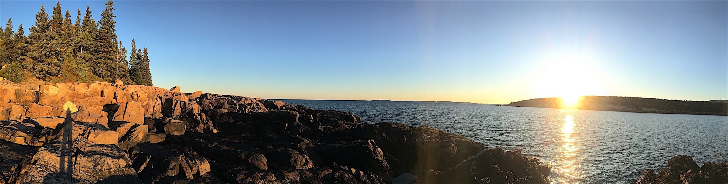 land, solid, no people, sunlight, acadia, atlantic, sunset, coastline, granite, sunbeam, coast, trees, mountain, scenics - nature, pine, lens flare, nature, HD Wallpaper