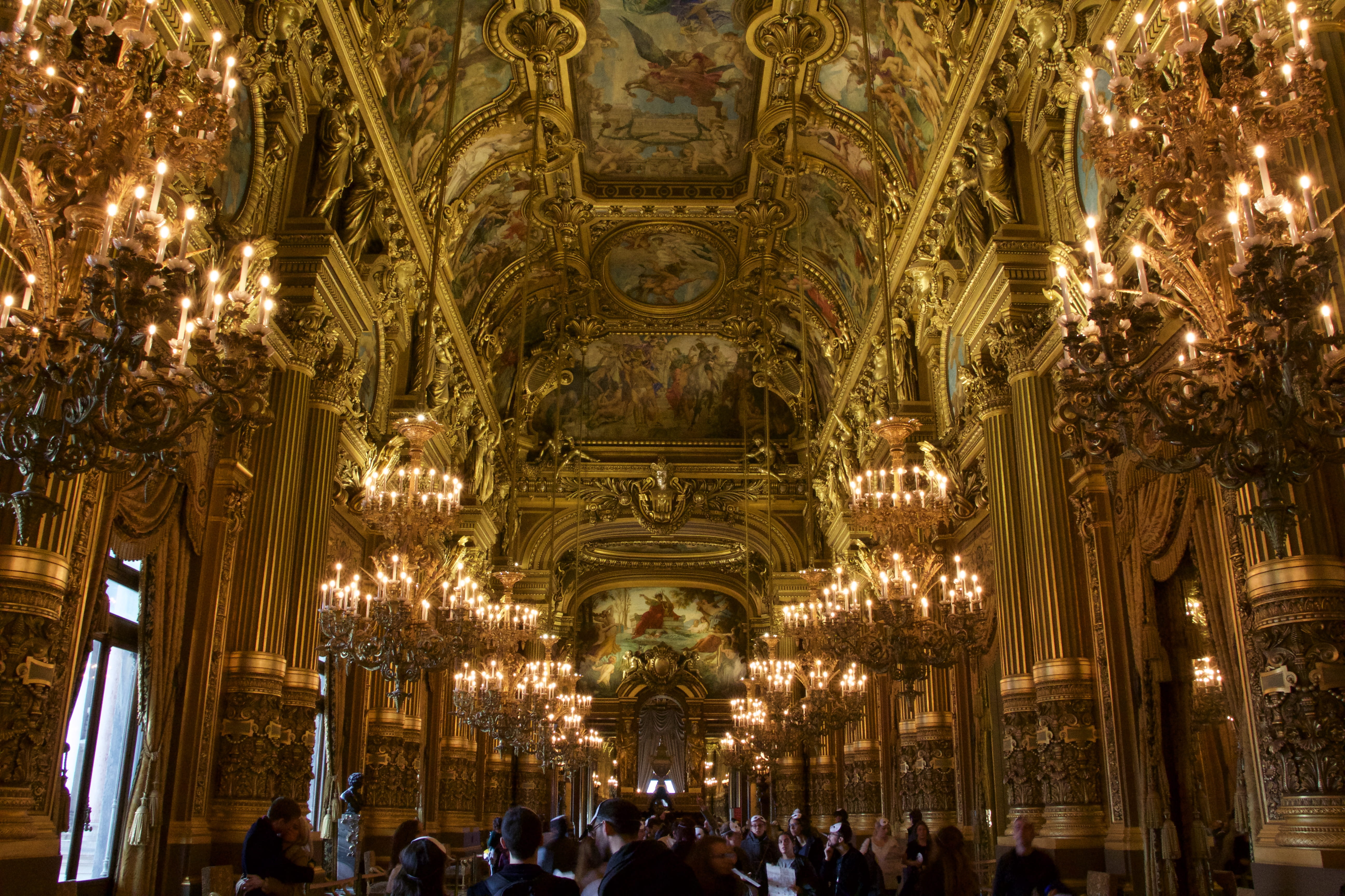 group of people, people, illuminated, architecture, men, lights, 5K, travel destinations, religion, gold, crowd, real people, inside, travel, building, HD Wallpaper