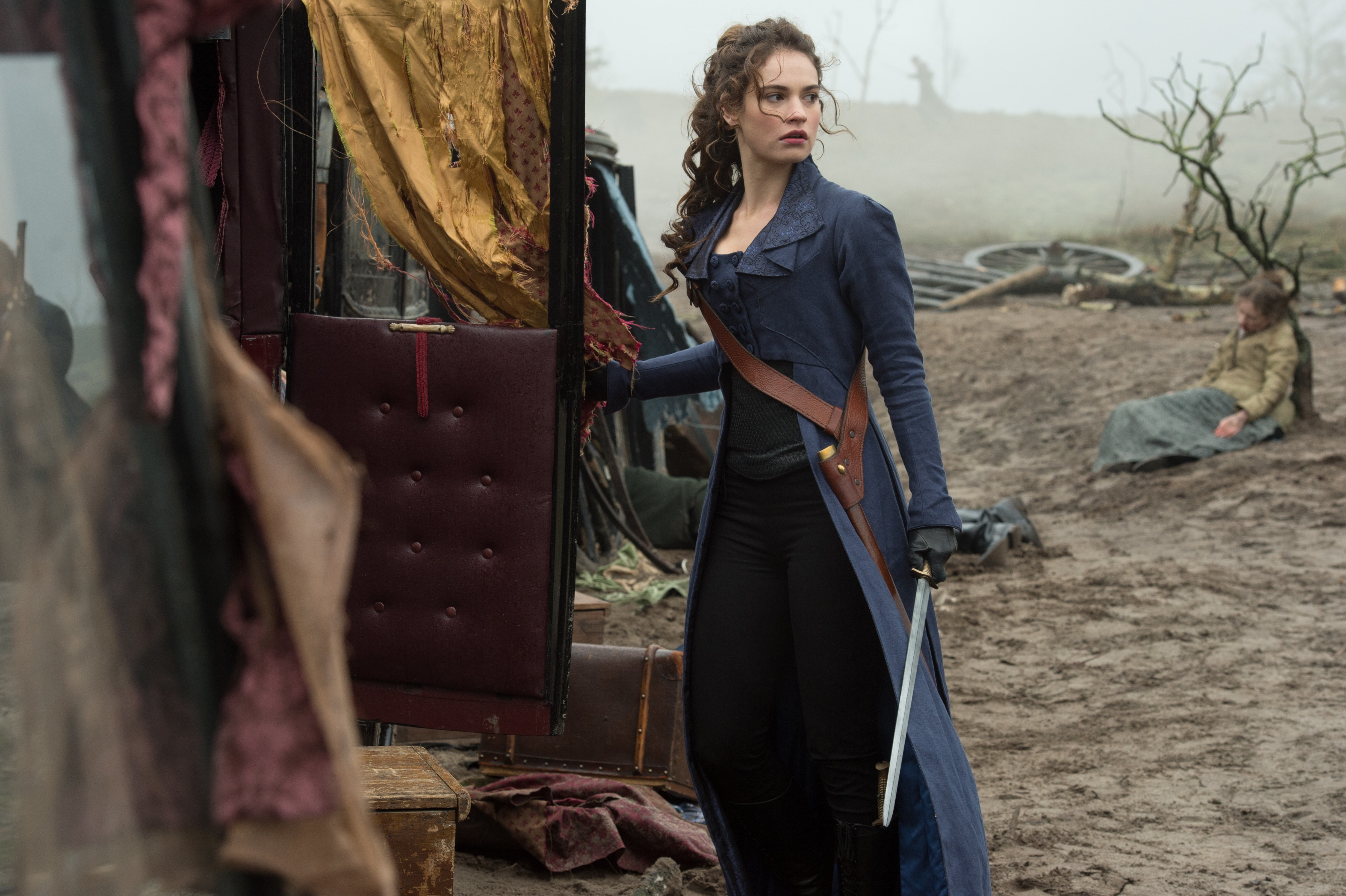 4K, Pride and Prejudice and Zombies, actress, women, brunette, Lily James, movies, sword, HD Wallpaper
