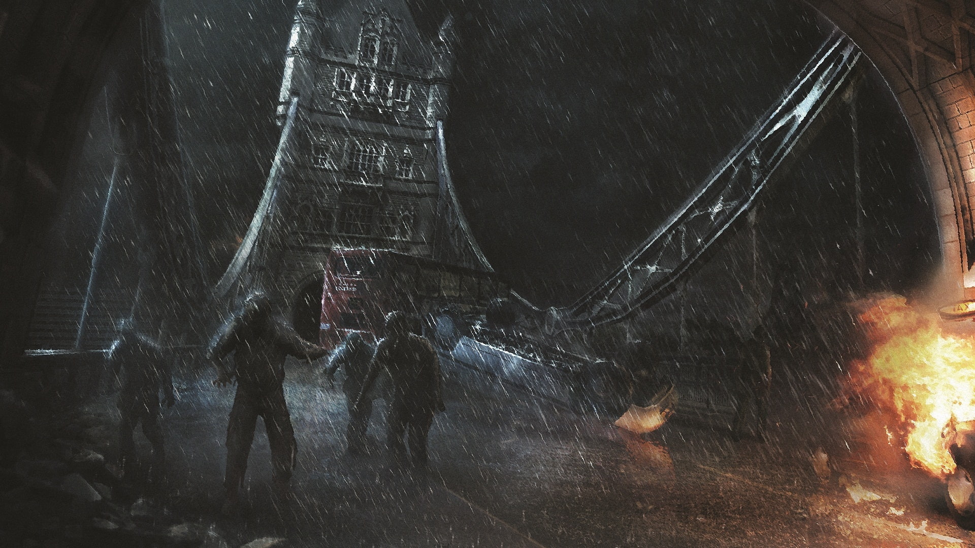 nature, group of people, Games, building, indoors, architecture, bridge, artwork, motion, communication, real people, leisure activity, zombies, raining, HD Wallpaper