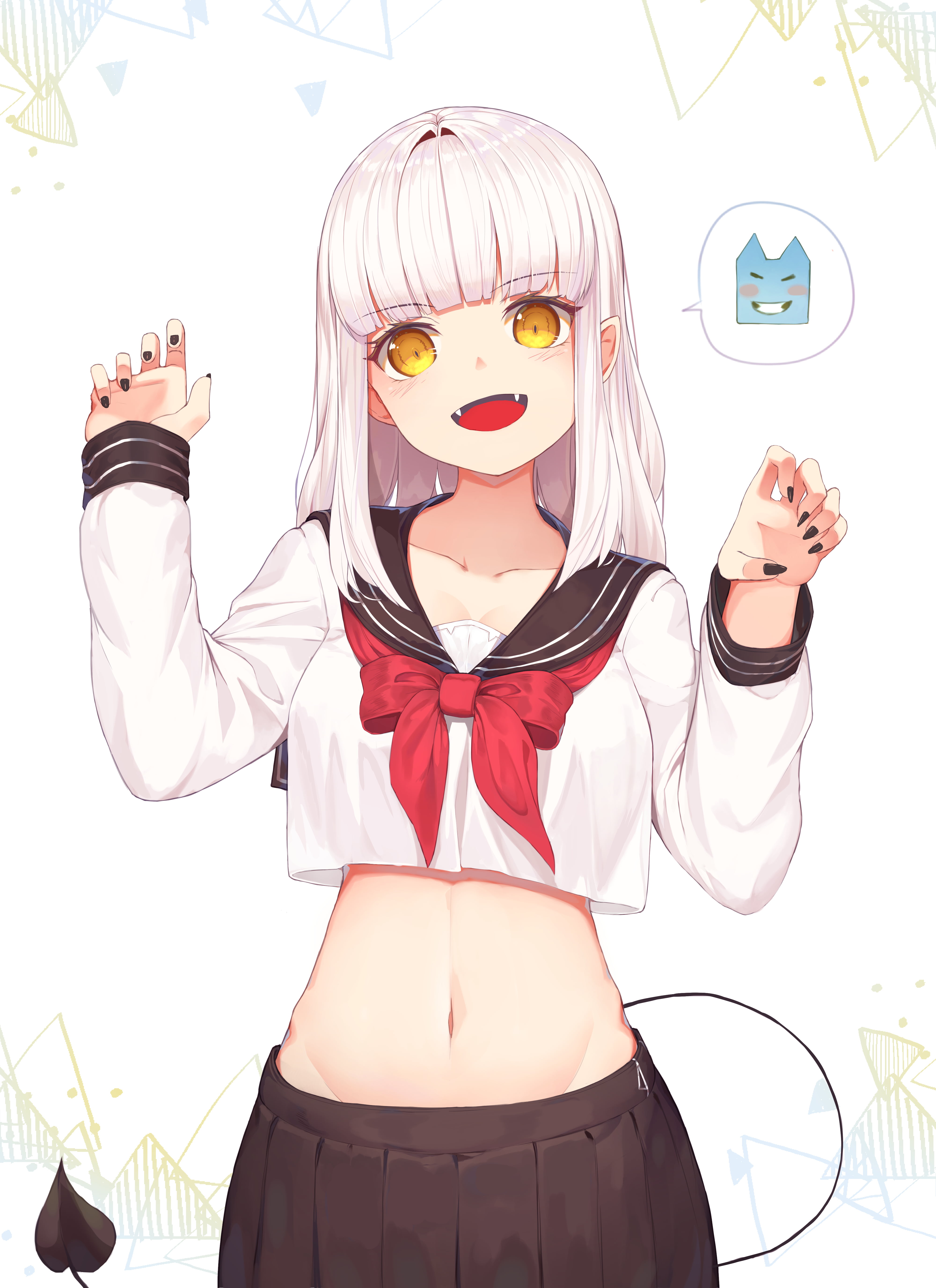long hair, digital art, portrait display, vertical, open mouth, white hair, school uniform, anime, artwork, anime girls, skirt, 5K, simple background, Phone HD Wallpaper