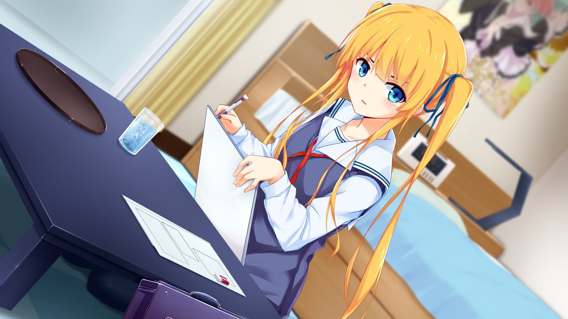 Water, Blush, Saekano: How to Raise a Boring Girlfriend, Twintails, 1080P, Long Hair, Blue Eyes, Blonde, Eriri Spencer Sawamura, Anime, HD Wallpaper