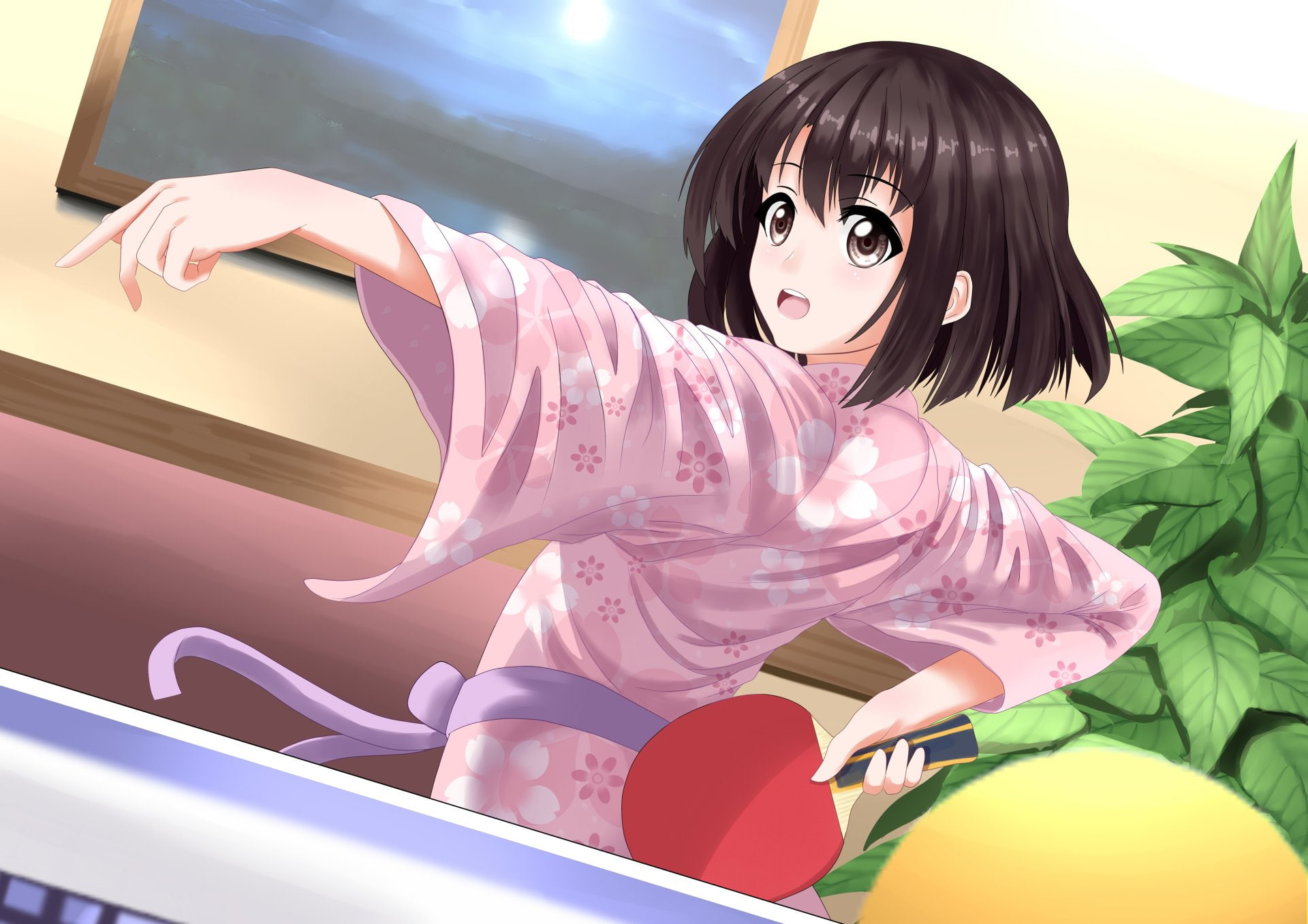 Anime, Brown Eyes, Table Tennis, Short Hair, Saekano: How to Raise a Boring Girlfriend, Megumi Katō, Racquet, Brown Hair, Japanese Clothes, 1080P, HD Wallpaper