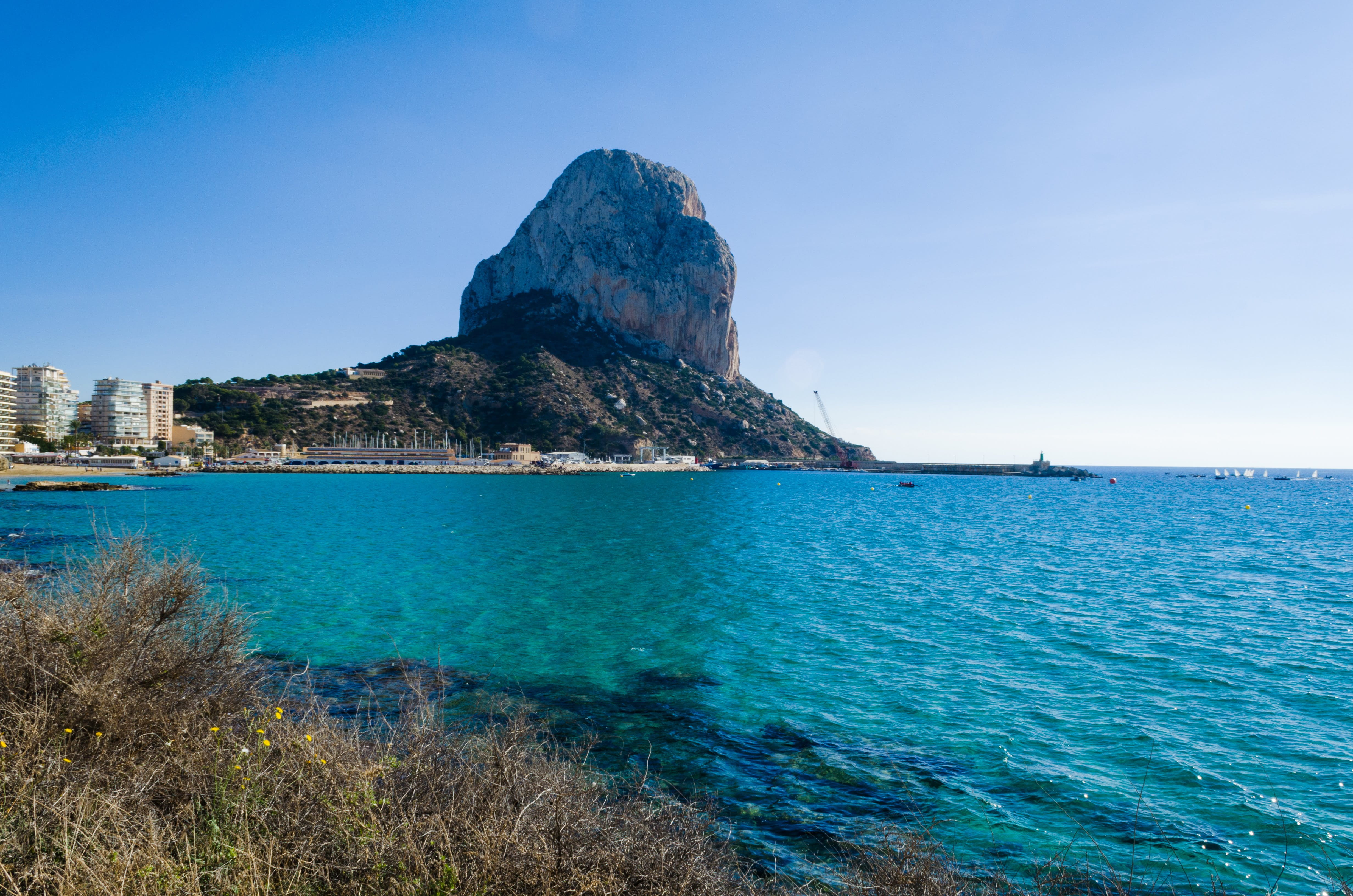 formation, day, solid, bay, mountain, sea, rock formation, no people, rock - object, horizon over water, 4K, beach, calp, sky, beauty in nature, land, HD Wallpaper