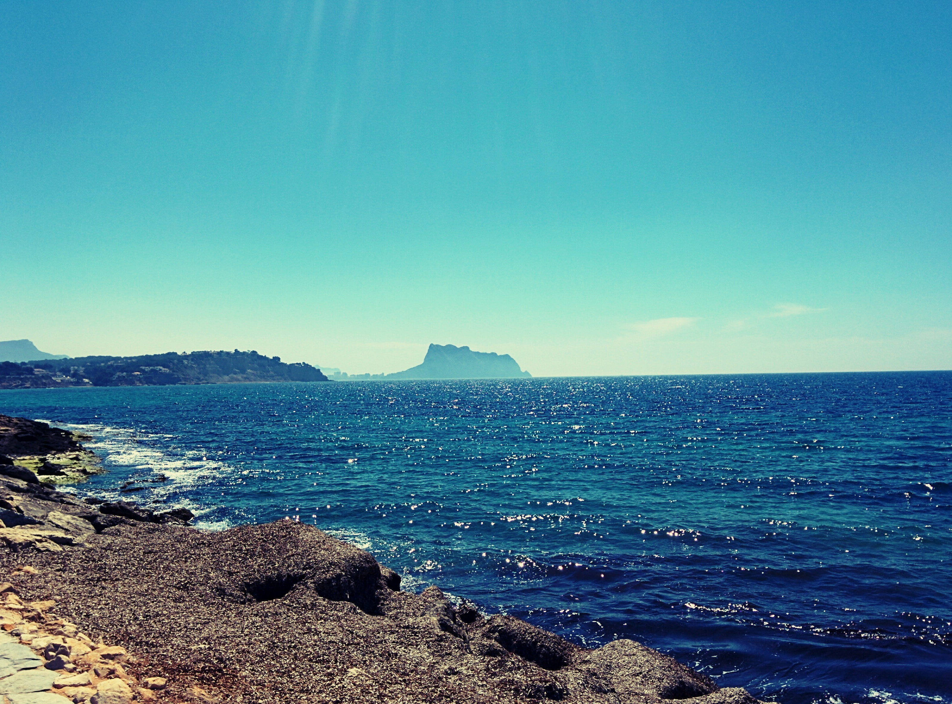 sea, beach, blue, land, idyllic, scenics - nature, day, beauty in nature, outdoors, calpe sea nature, clear sky, sky, horizon, non-urban scene, tranquility, HD Wallpaper