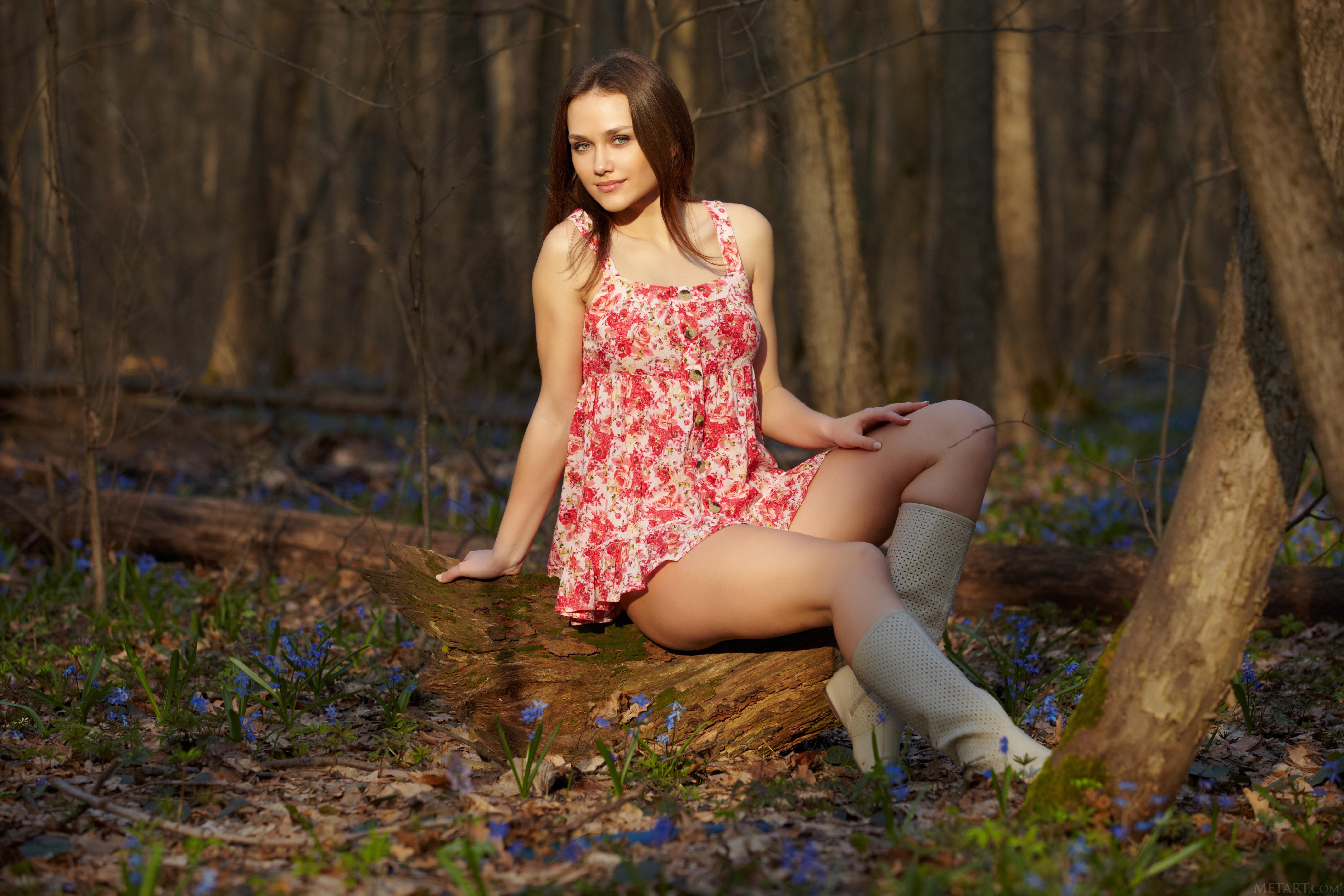 sunlight, Brown hair, Zlatka, smile, forest, view, 5K, HD Wallpaper
