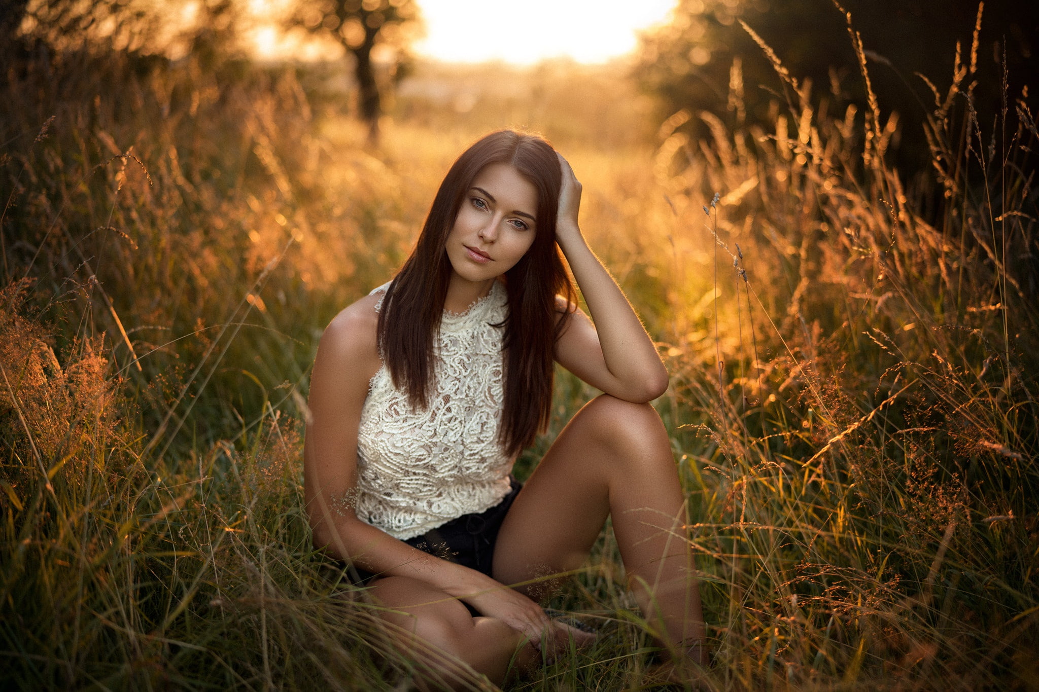 beautiful, plant, girl, nature, hairstyle, beautiful woman, one person, young adult, beauty, young women, sitting, Laura Franziska, looking at camera, three quarter length, HD Wallpaper