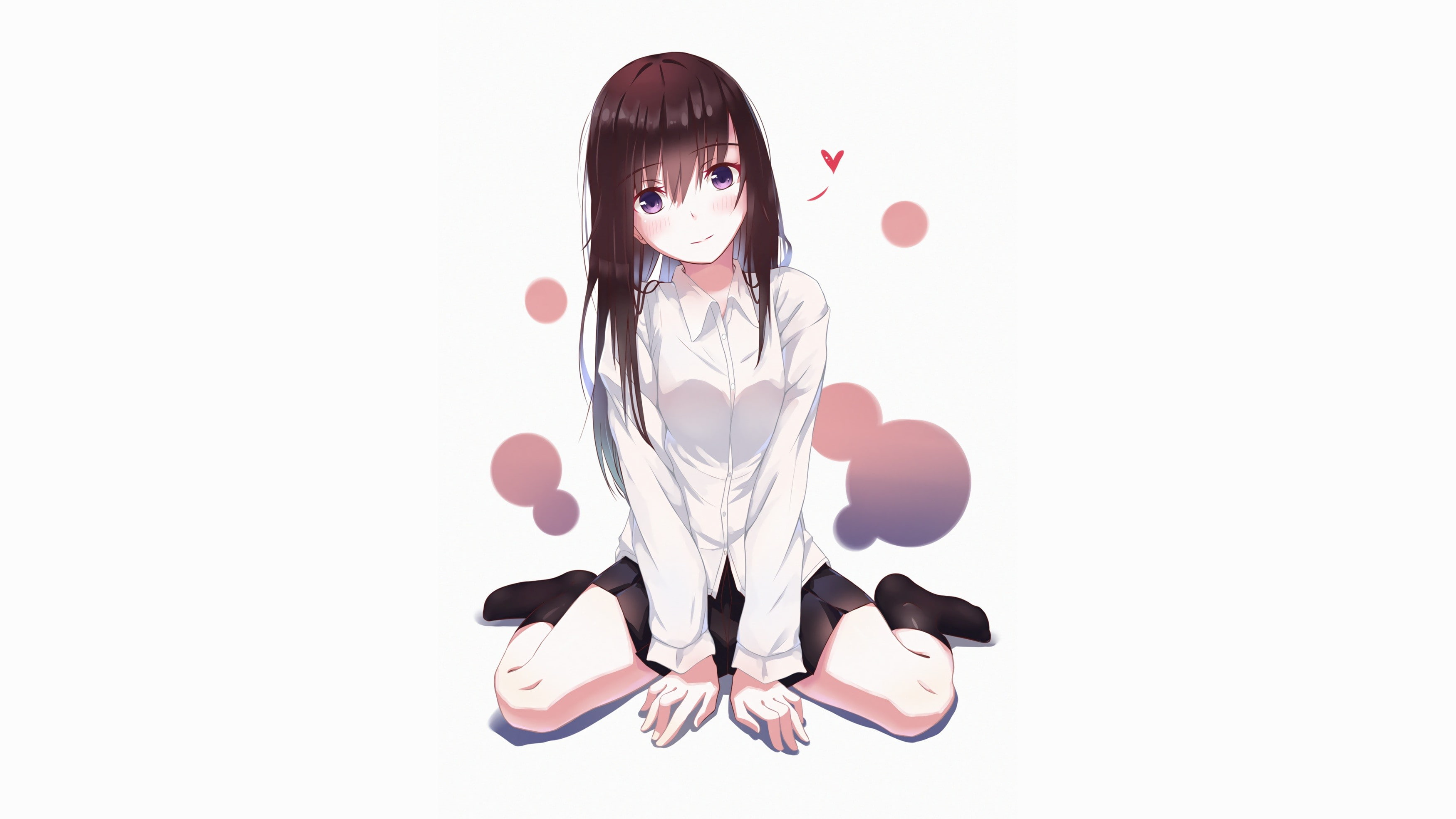 skirt, brunette, 2K, knee-highs, anime girls, anime, socks, purple eyes, HD Wallpaper
