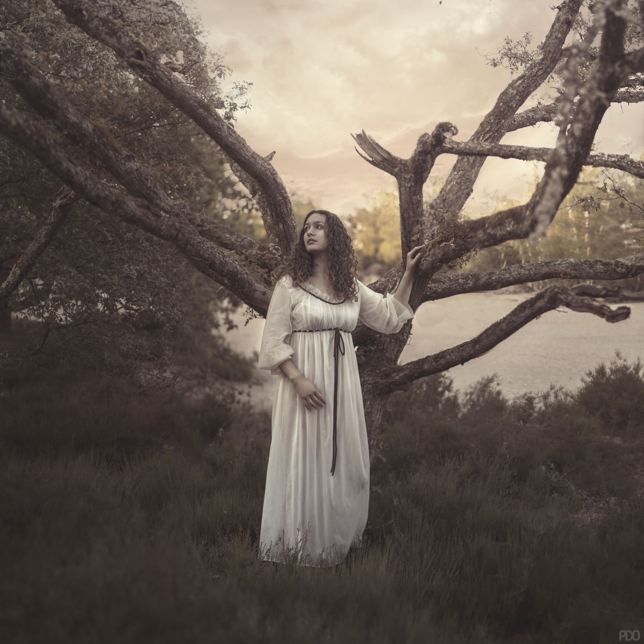 tree, field, women outdoors, 1080P, spirituality, day, land, sky, branch, females, forest, adult, full length, nature, Priscilla DO, standing, 500px, model, Phone HD Wallpaper