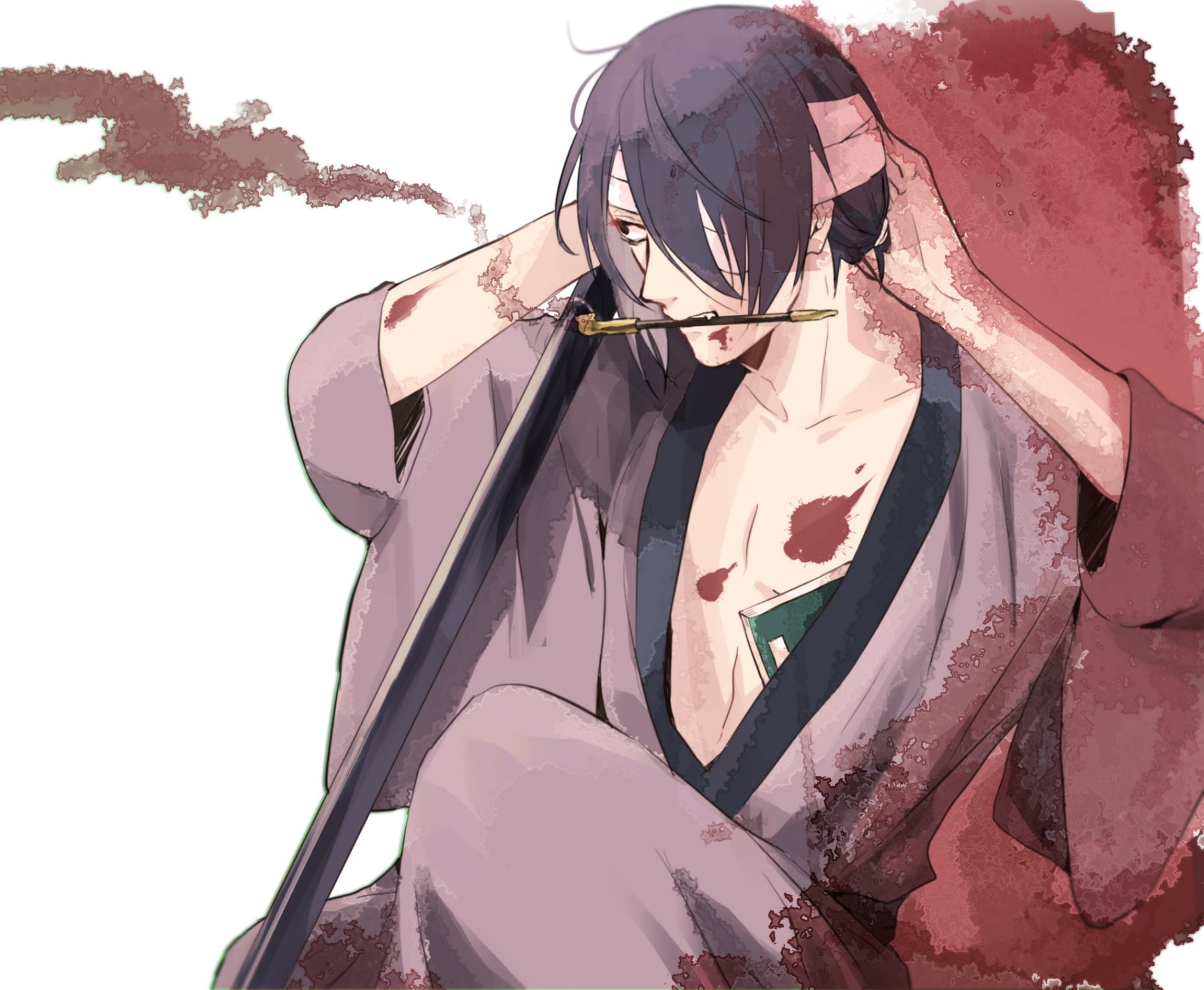pipe, showing, shinsuke, splatter, tama, blood, smoking, eye, gin, one, takasugi, 720P, HD Wallpaper