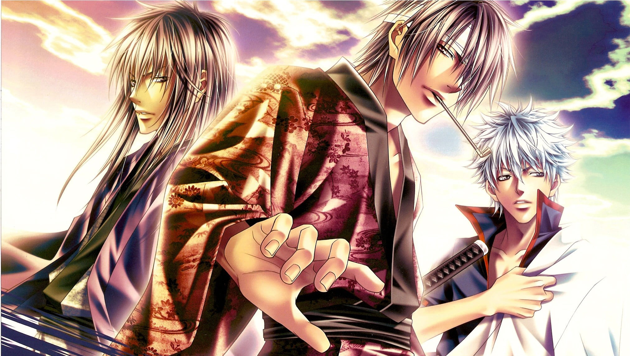 outdoors, girls, Gintama, bonding, the sky, sky, day, Katsura Kotaro, Takasugi Shinsuke, togetherness, sister, 1080P, females, standing, people, Sakata Gintoki, HD Wallpaper