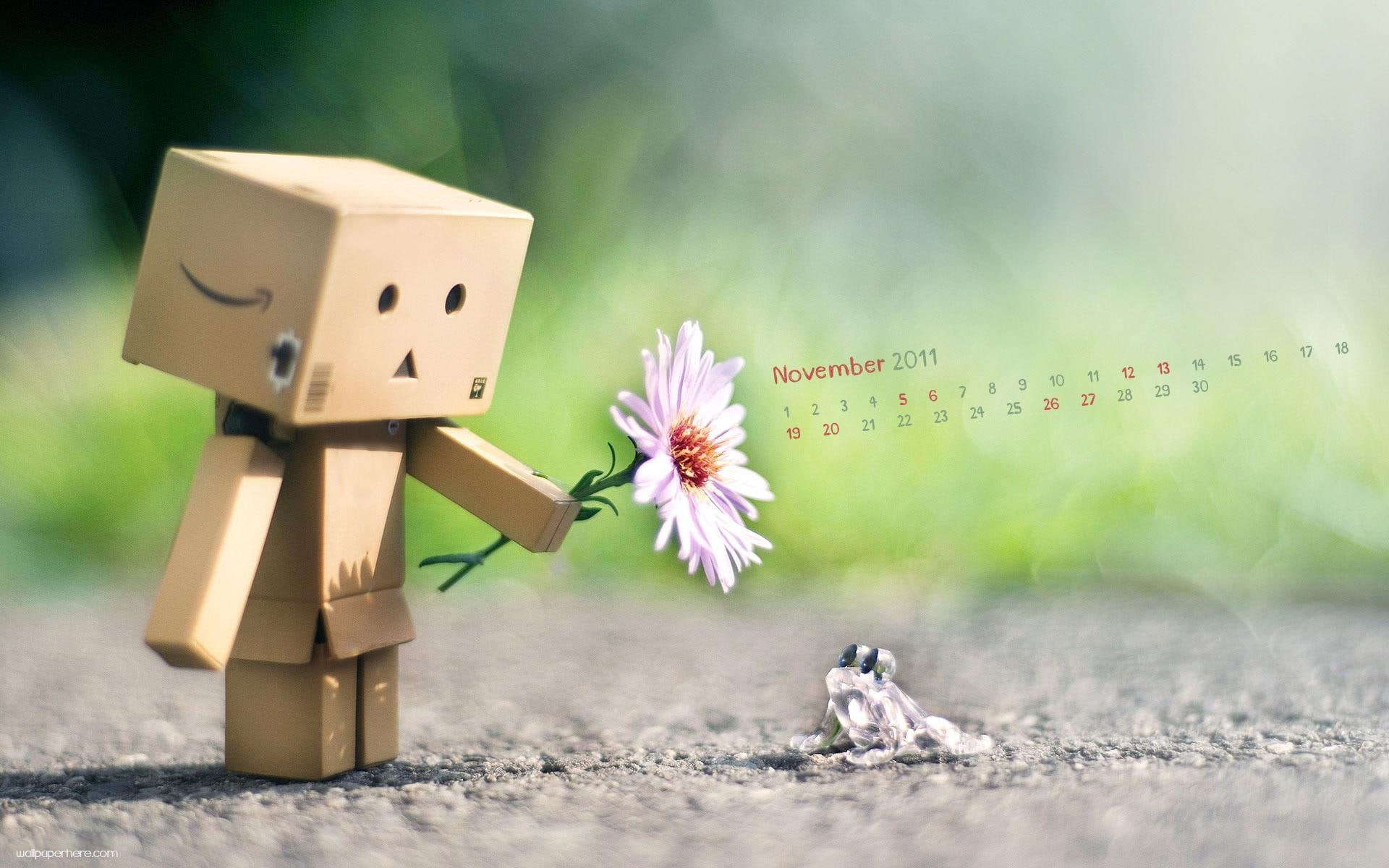 frog, flower, novermber, 1080P, calendar, 2011, 3d and abstract, danbo, november, HD Wallpaper