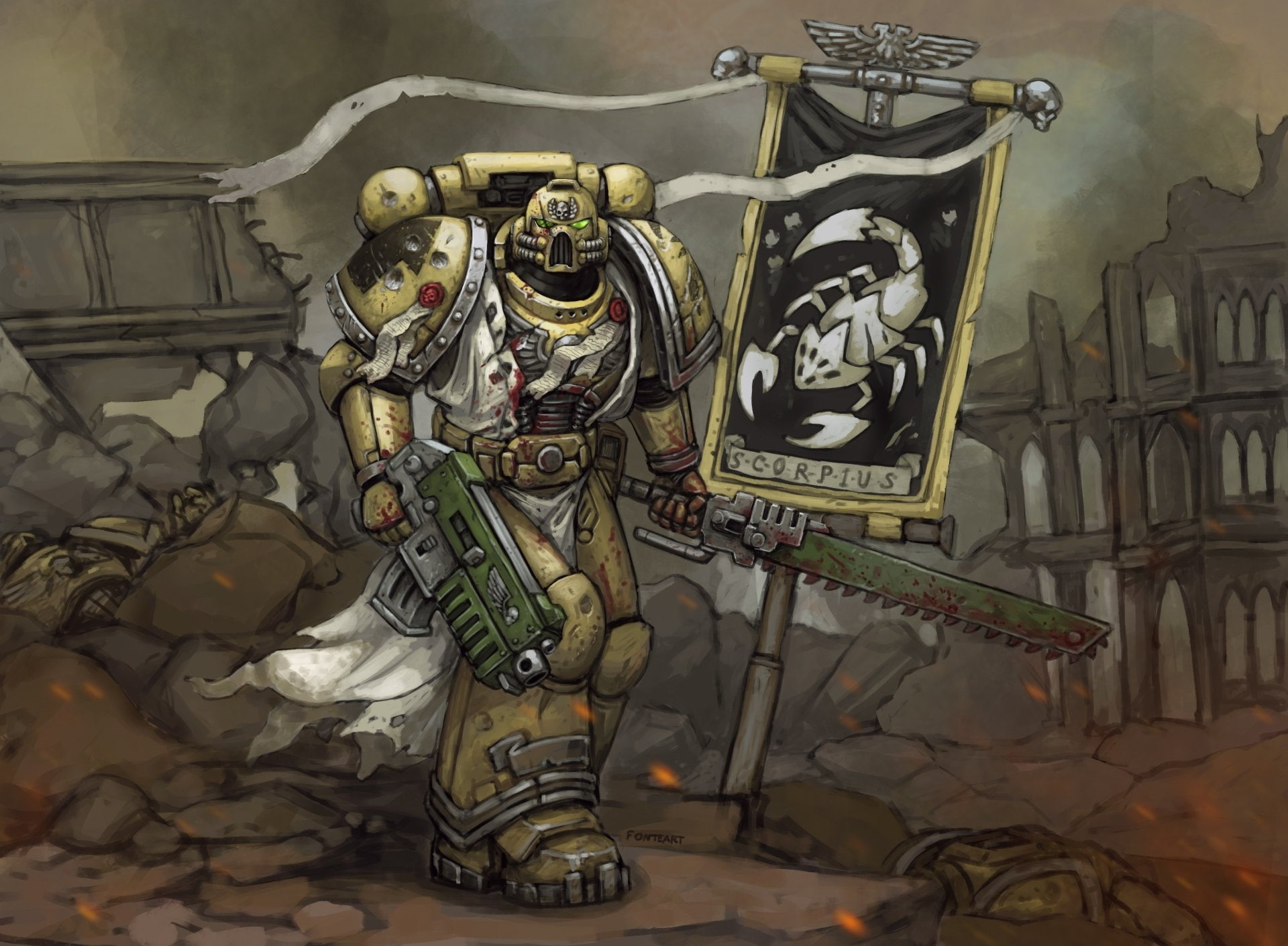 Warrior, 1080P, Weapon, Warhammer 40K, Space Marine, Banner, Warhammer, HD Wallpaper