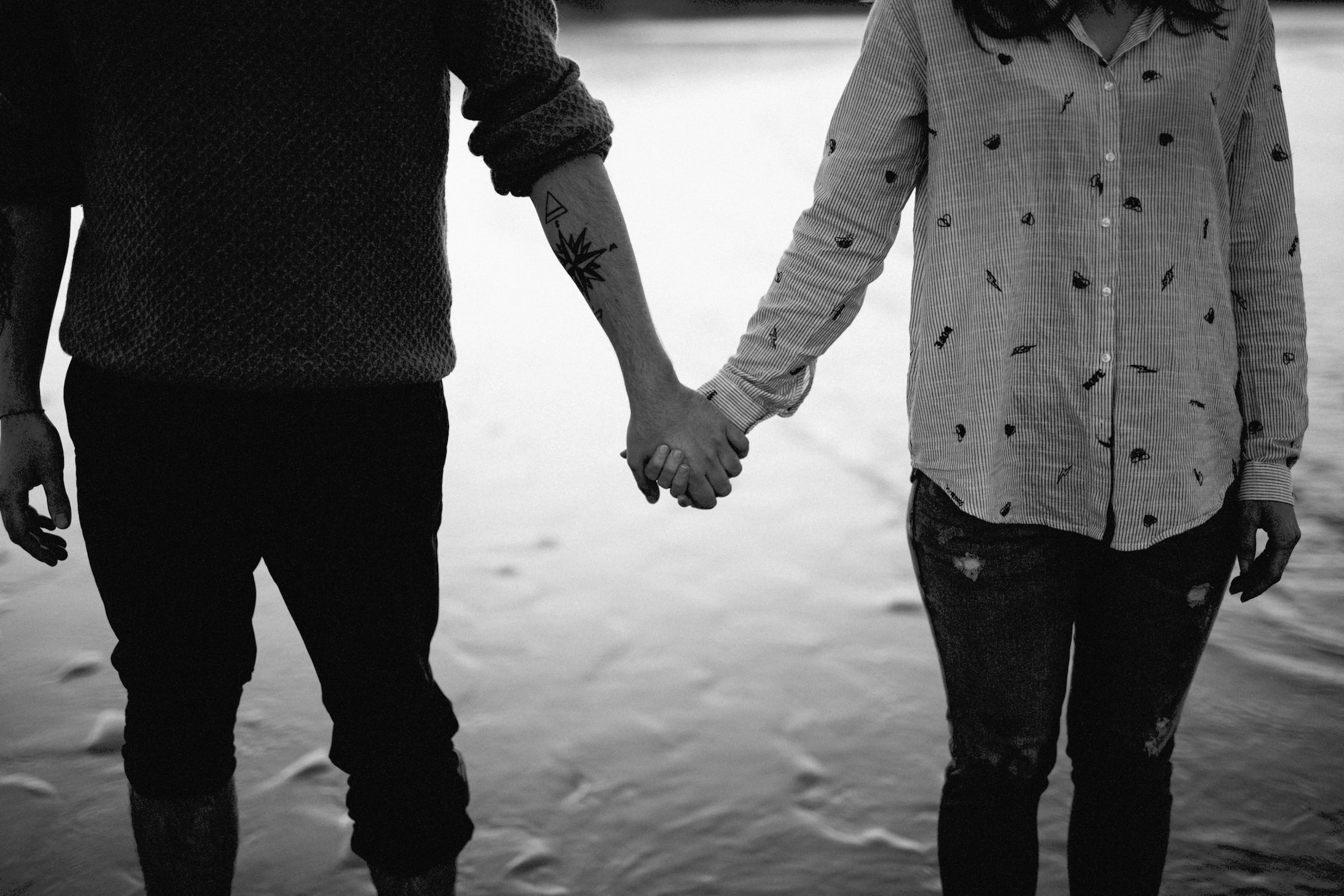 man, adult, outdoors, hand, woman, couple, two people, couple - relationship, positive emotion, men, togetherness, monochrome, bonding, holding hands, rear view, HD Wallpaper