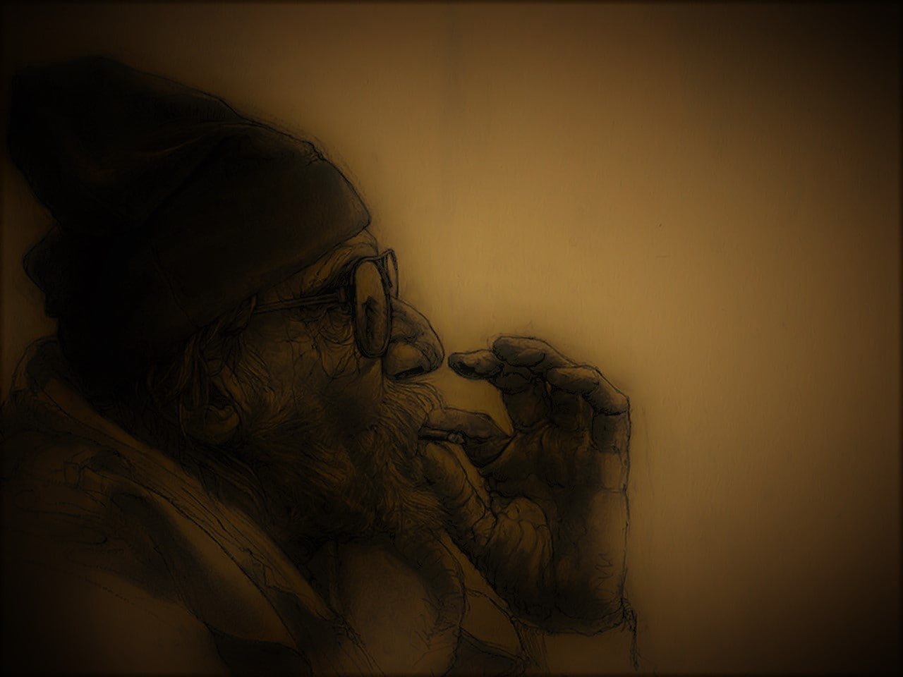dark, old people, smoking, artwork, 720P, HD Wallpaper