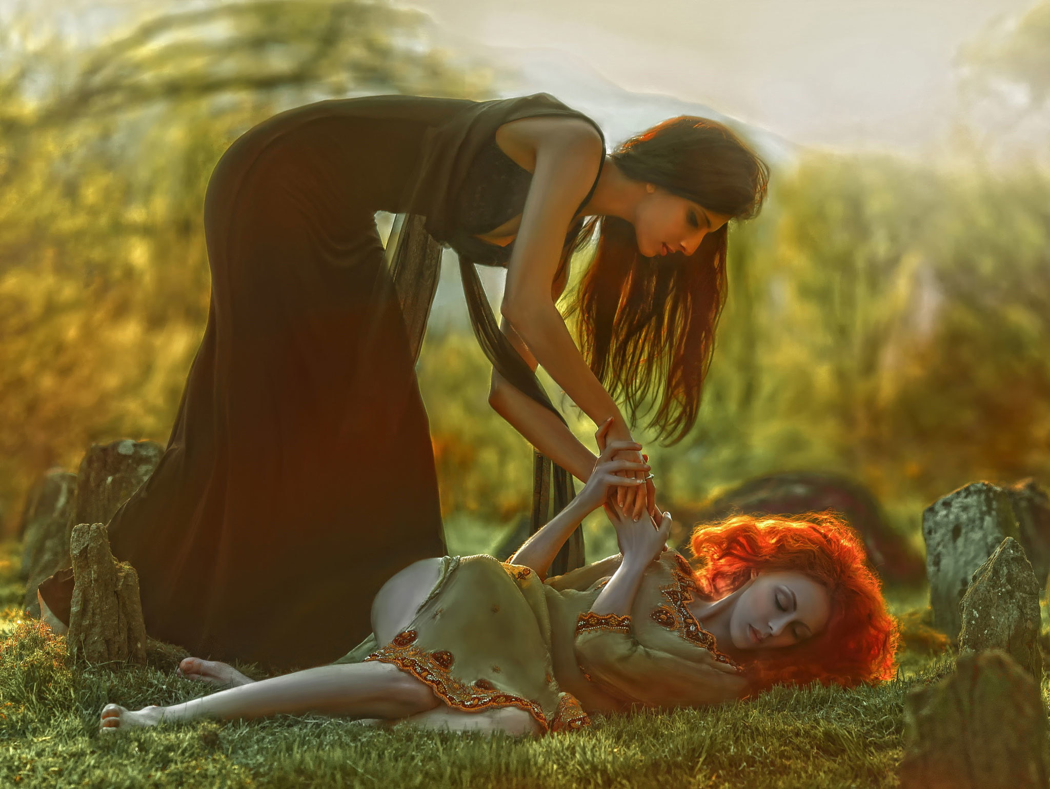 1080P, girls, fantasy, art, Louise Vattenfall, Andrea Model, Agnieszka Lorek, Save me, HD Wallpaper