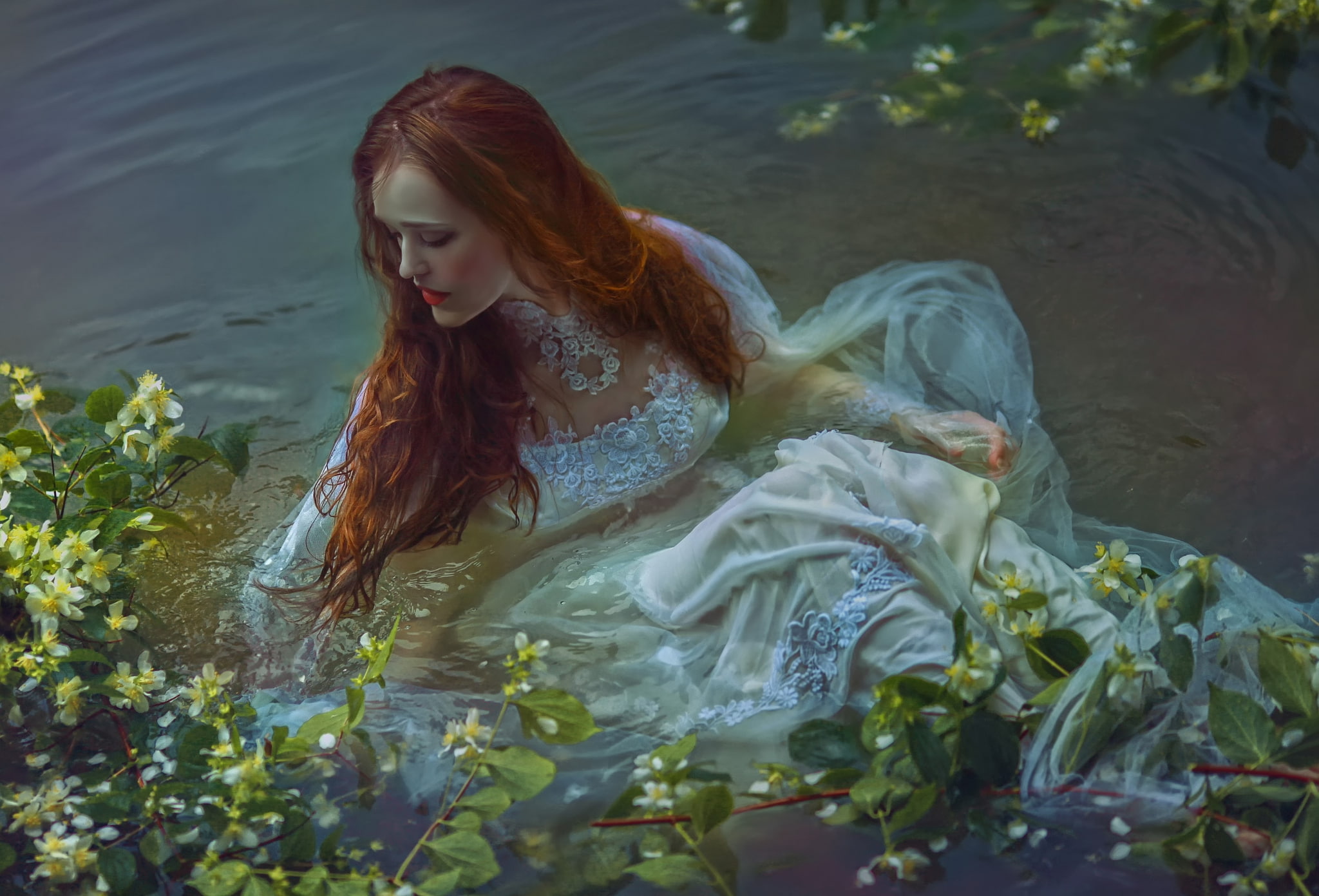 1080P, girl, in the water, fantasy, art, Save me, Olivia Styczyńska, Agnieszka Lorek, HD Wallpaper