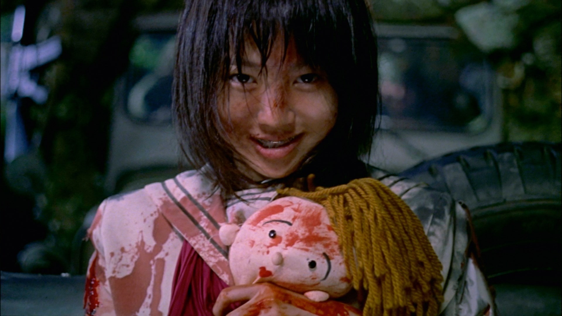 spooky, focus on foreground, emotion, one person, females, stuffed toy, smiling, battle royale, childhood, child, women, piggy bank, offspring, savings, HD Wallpaper